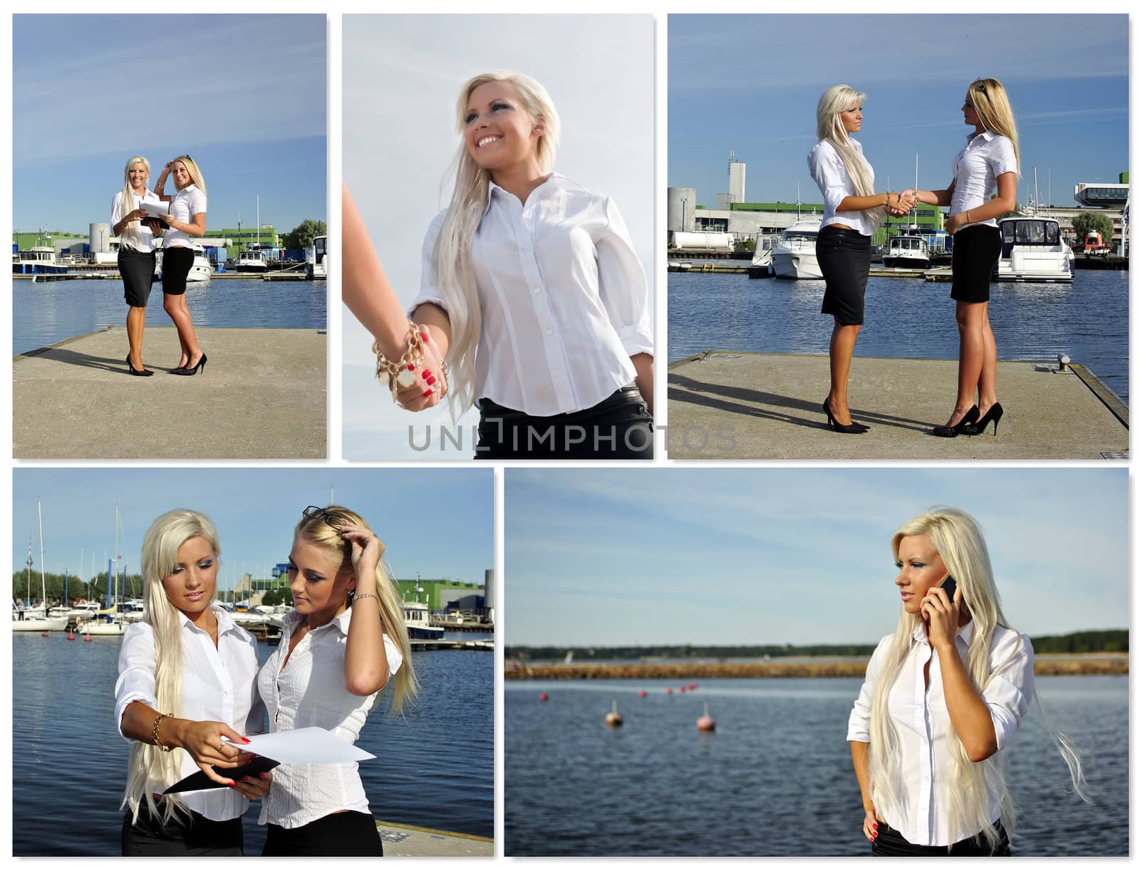Business meeting collage. Made of five photos.