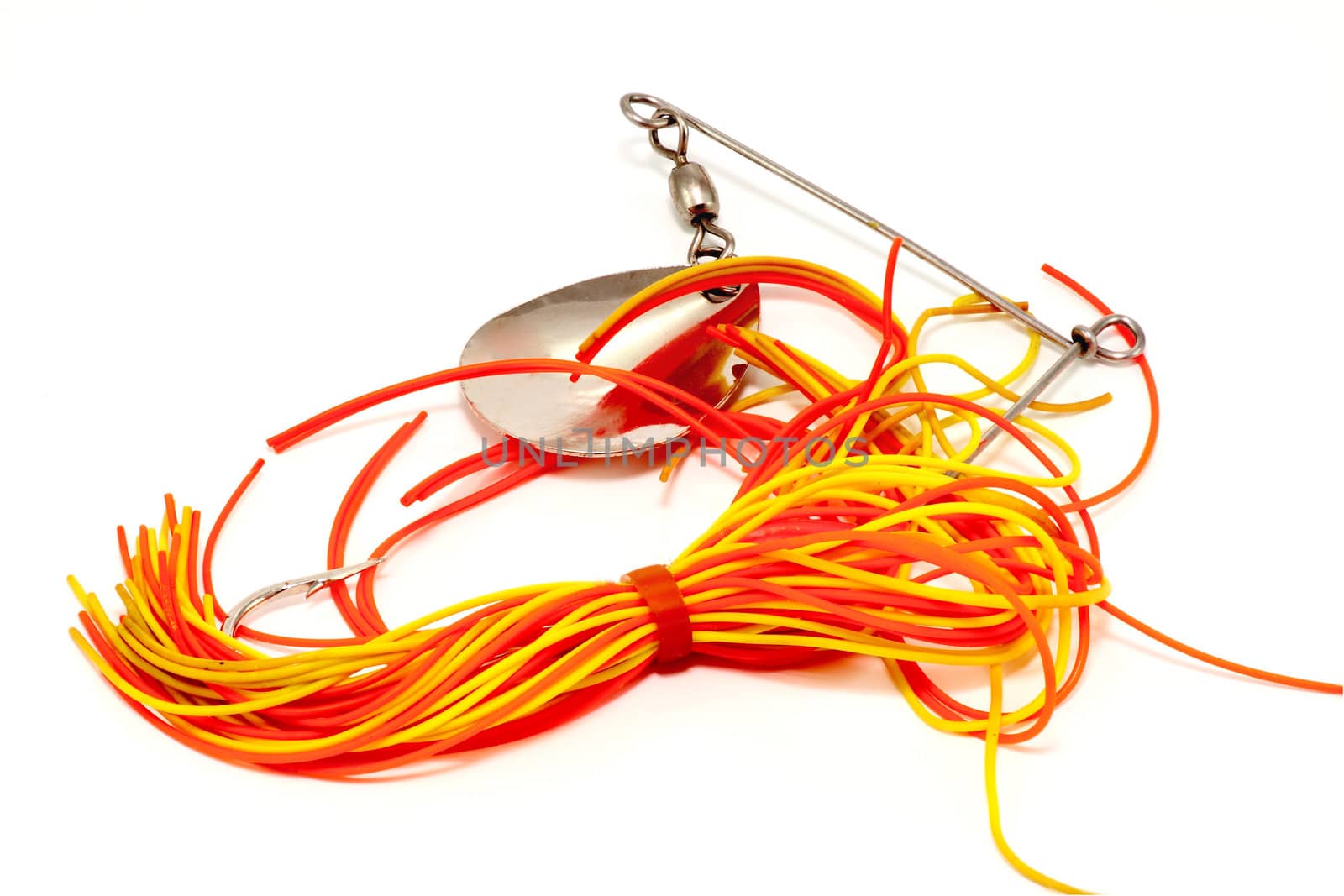 rotating blade bait with silver orange and yellow colors for fishing