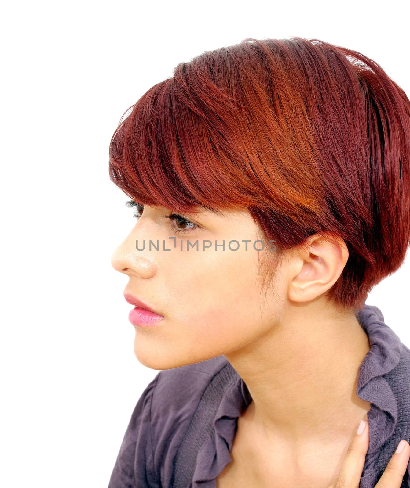 feminine african american teen hair model posing face in profile.