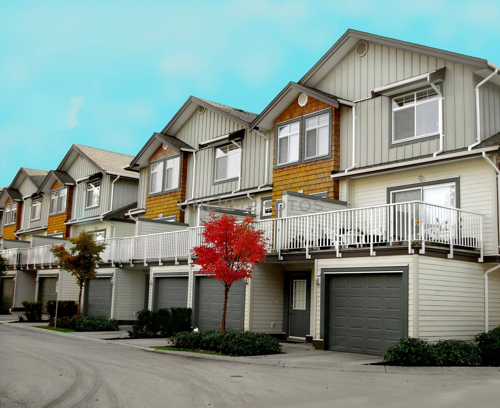 row of townhouse condominium. real estate investment property of house and garage.