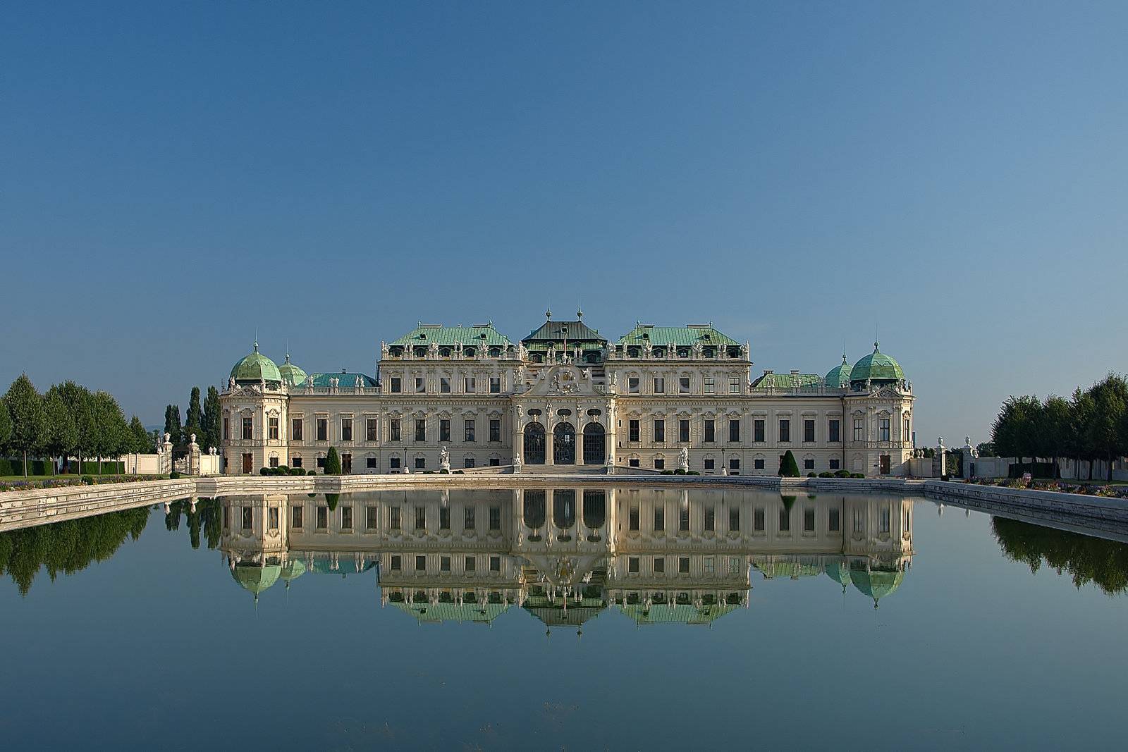 Belvedere Palace main building as seen from the front. Vintage landmark of Austrian capital city.