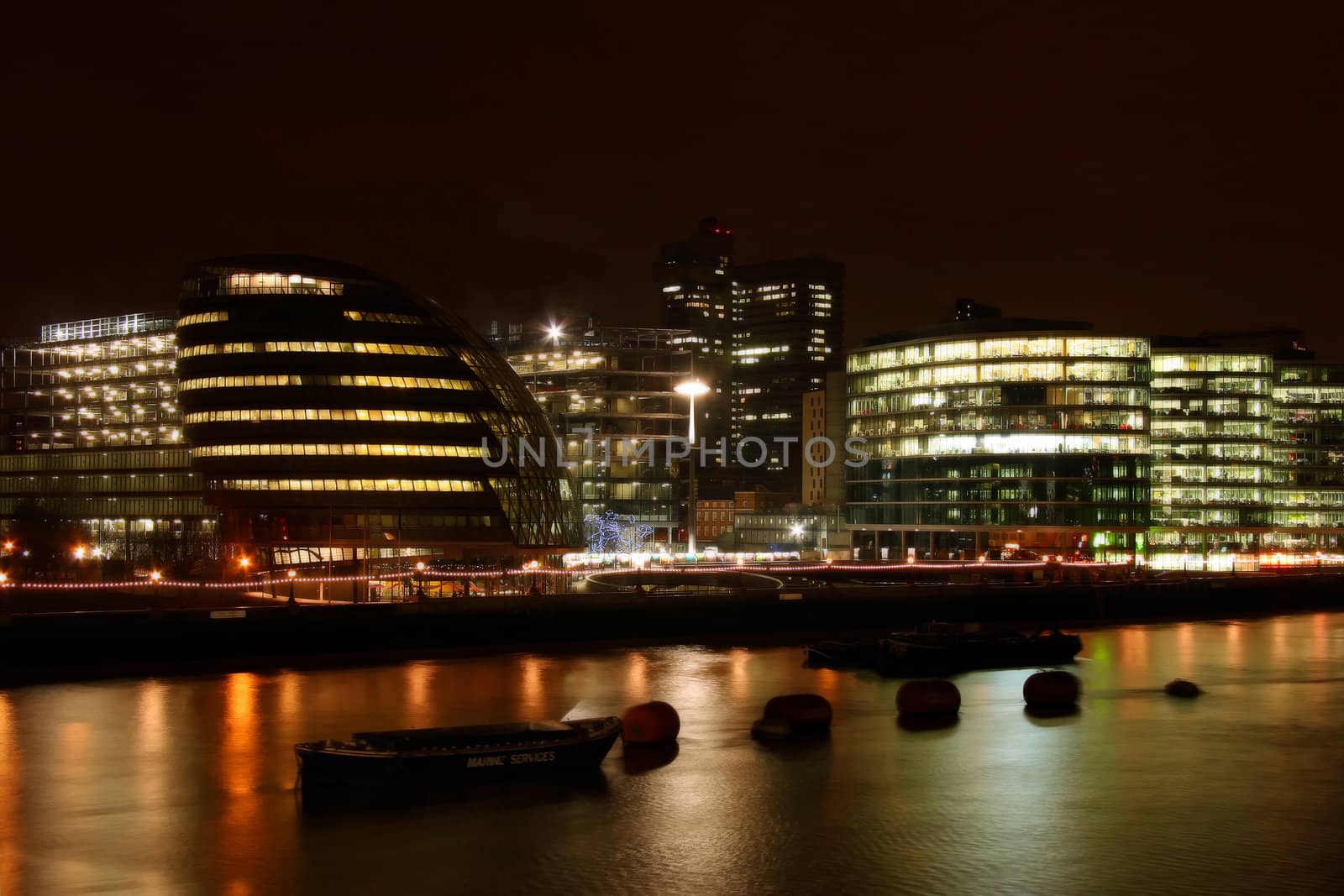 London night by the river Thames