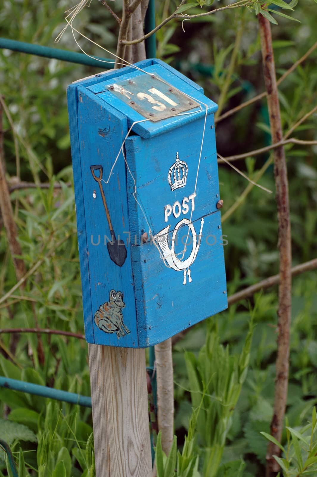 A blue mailbox