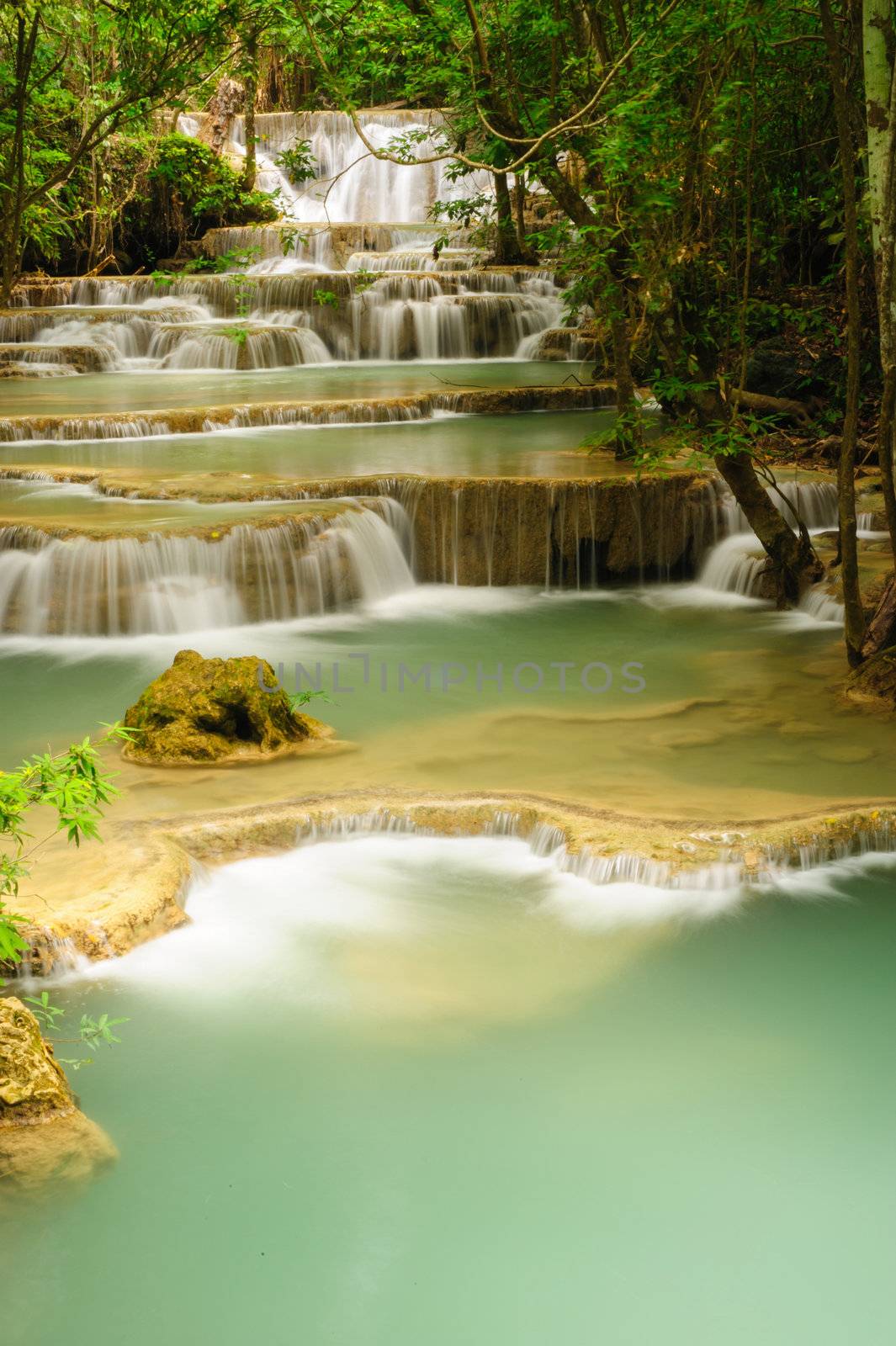 Waterfall in National Park , Kanchanaburi Province , Thailand.