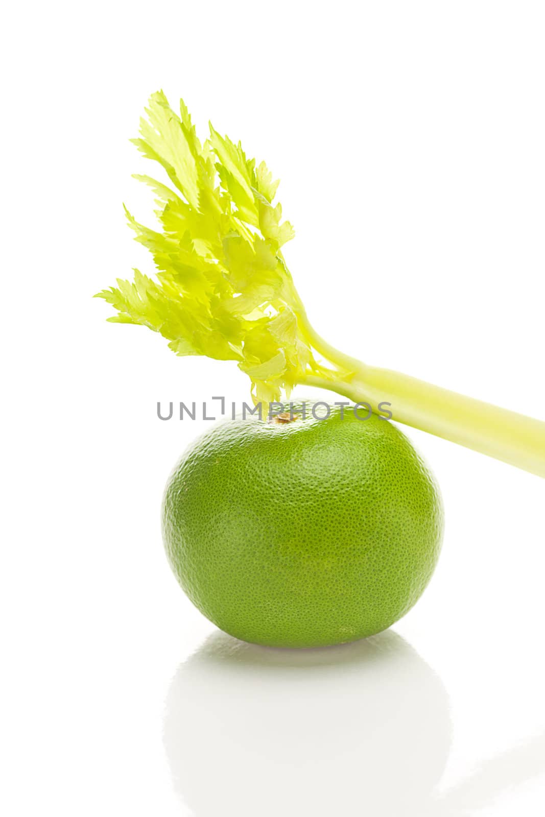 celery and green grapefruit  isolated on white