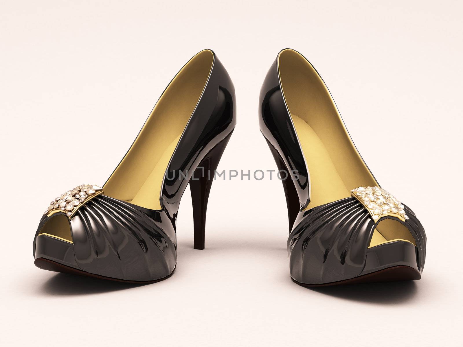 Women's red shoes closeup on a light background