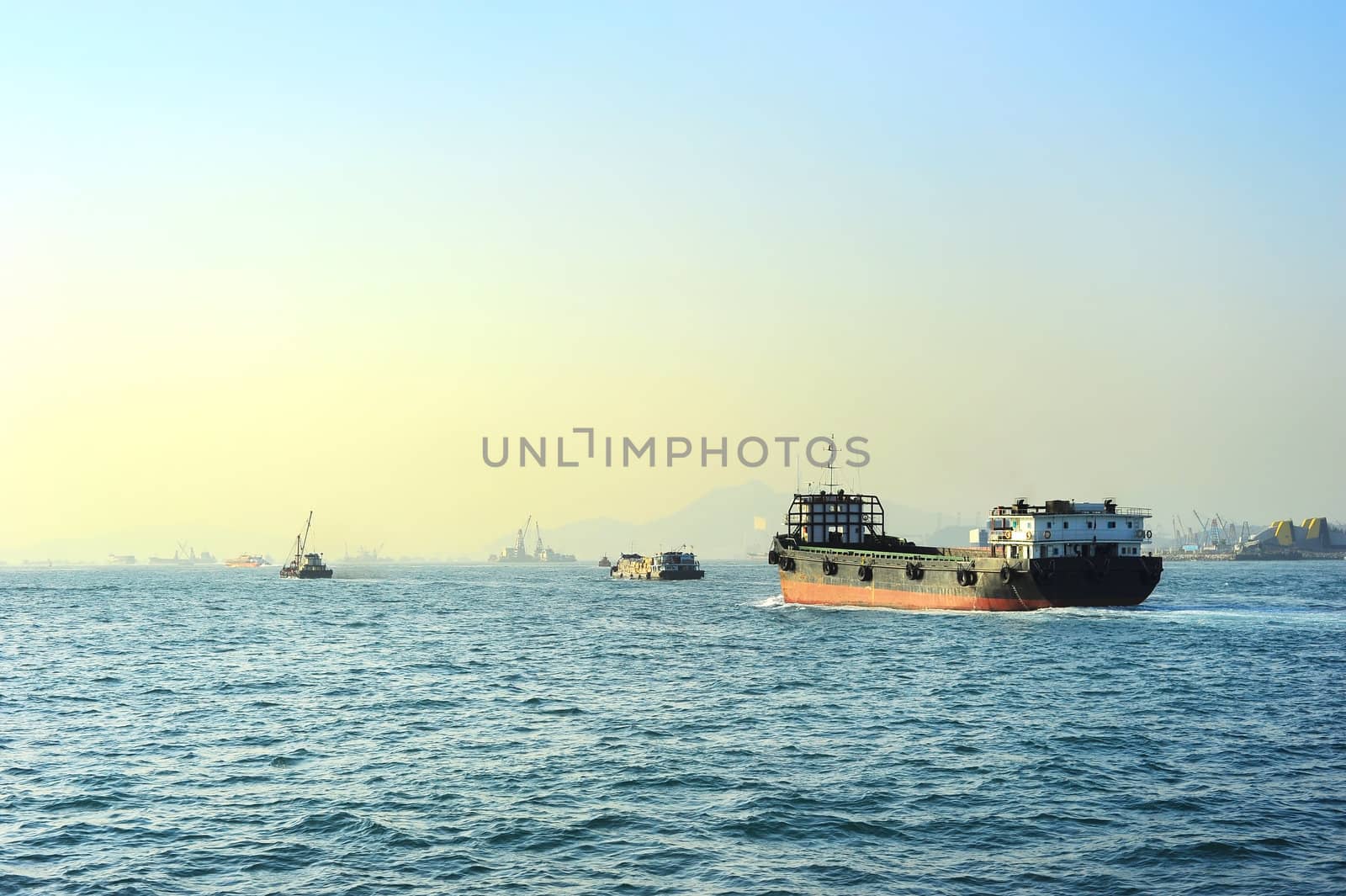 Industrial ships in Hong Kong harbor