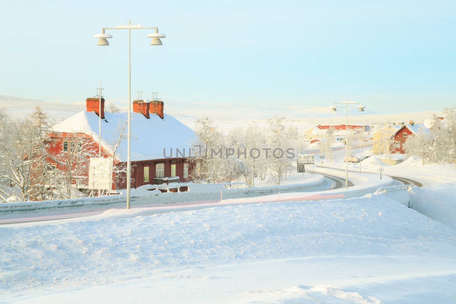 Kiruna Cityscape with Train Station Terminal lapland sweden