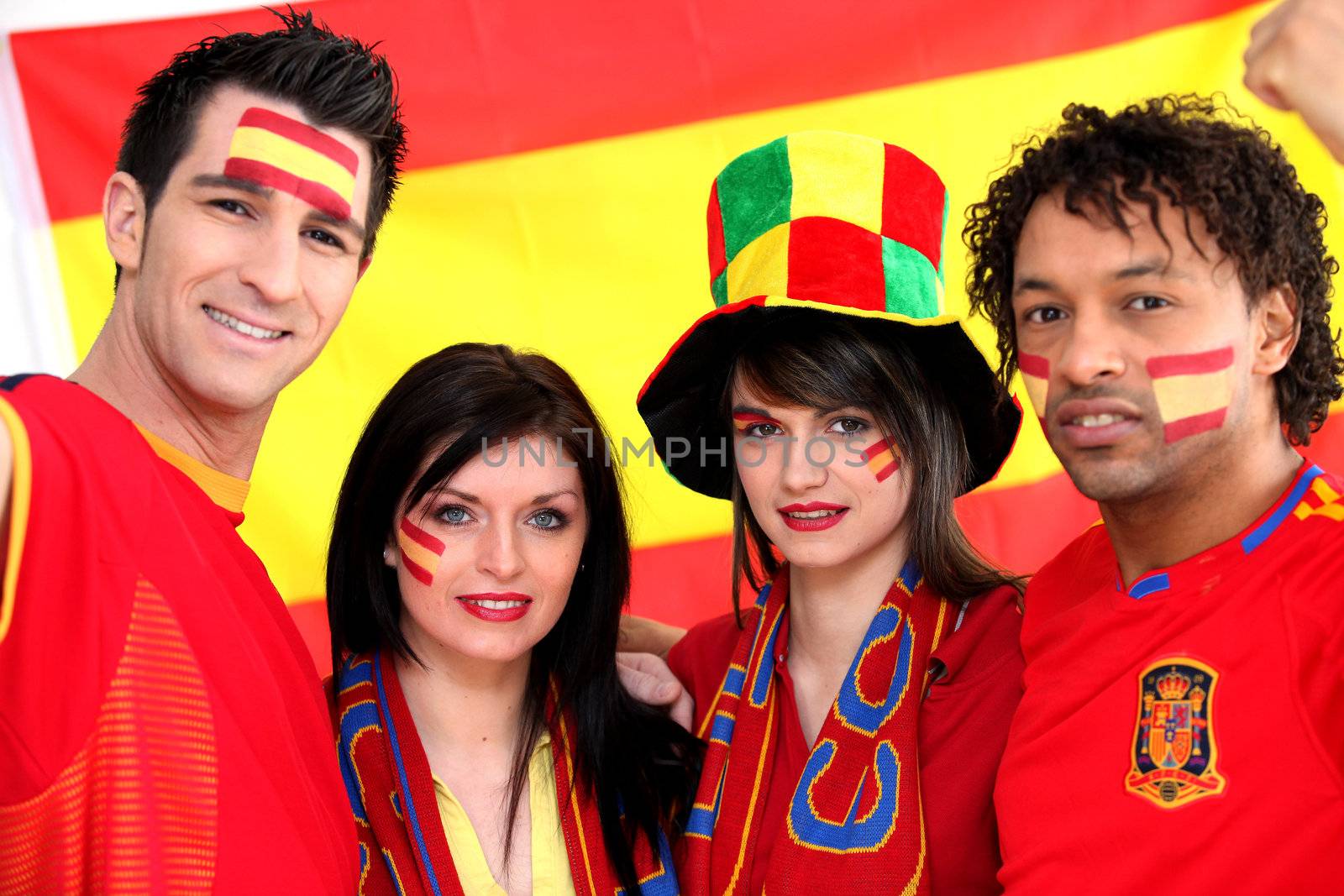 Group of soccer fans backing the Spanish team