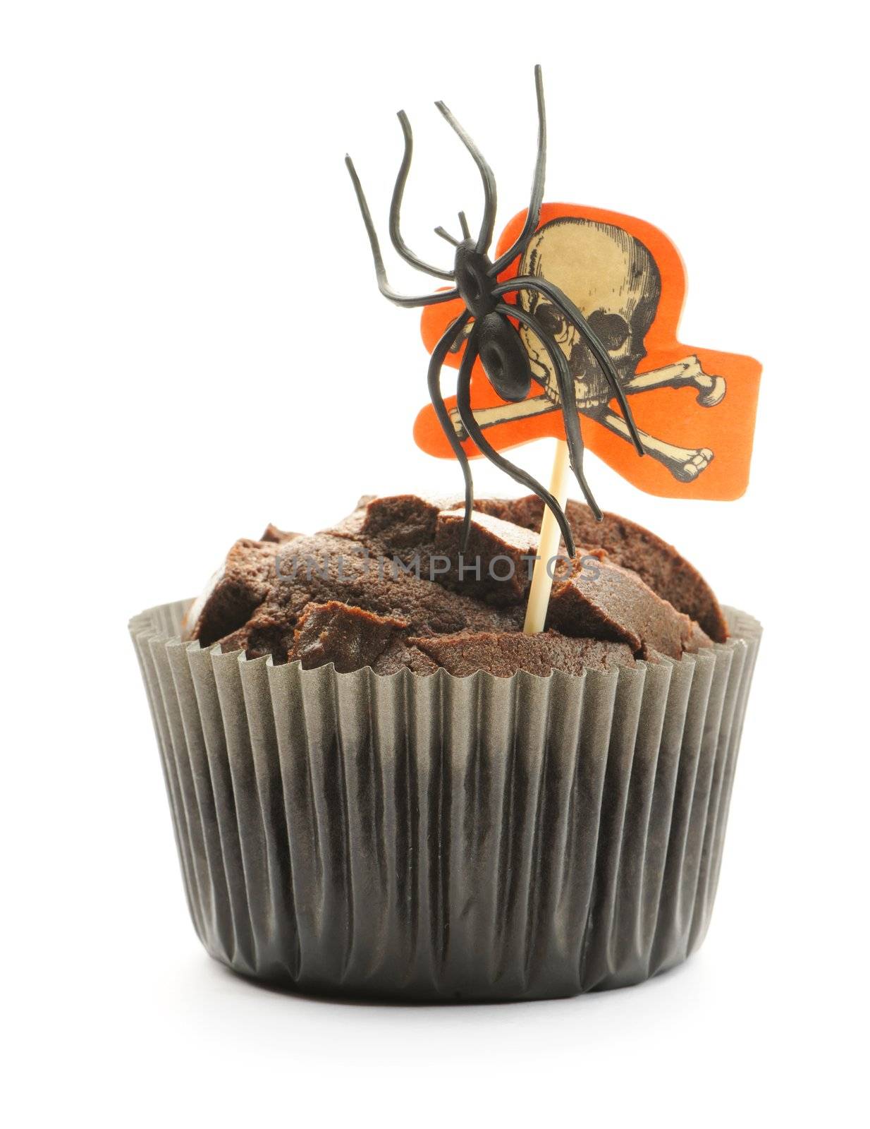 Halloween cake with decoration isolated on white