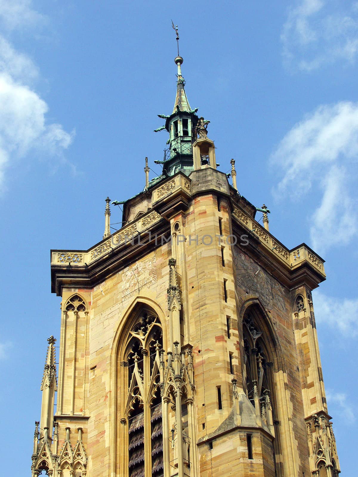 The bell tower of the church. Colmar, France