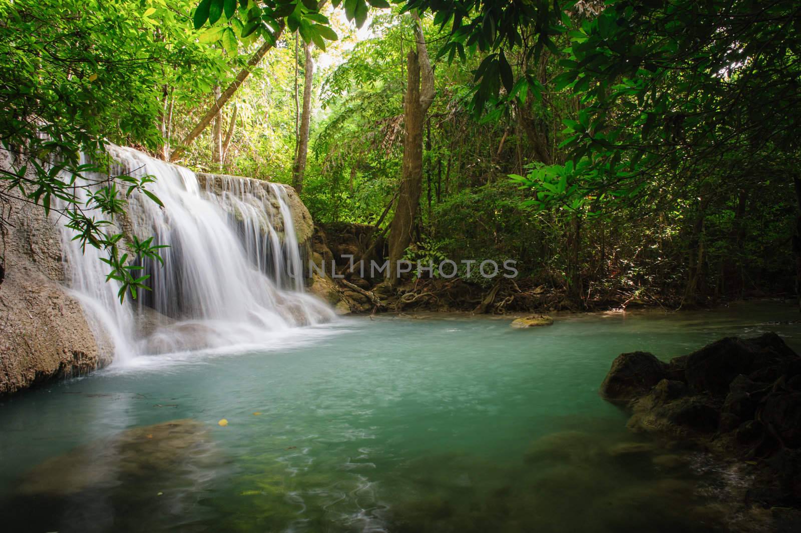 Waterfall in National Park , Kanchanaburi Province , Thailand.