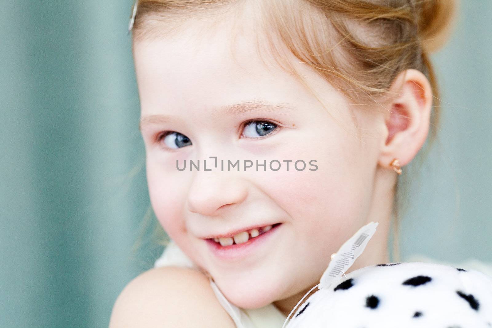 portrait of a beautiful little girl with a toy dog by jannyjus