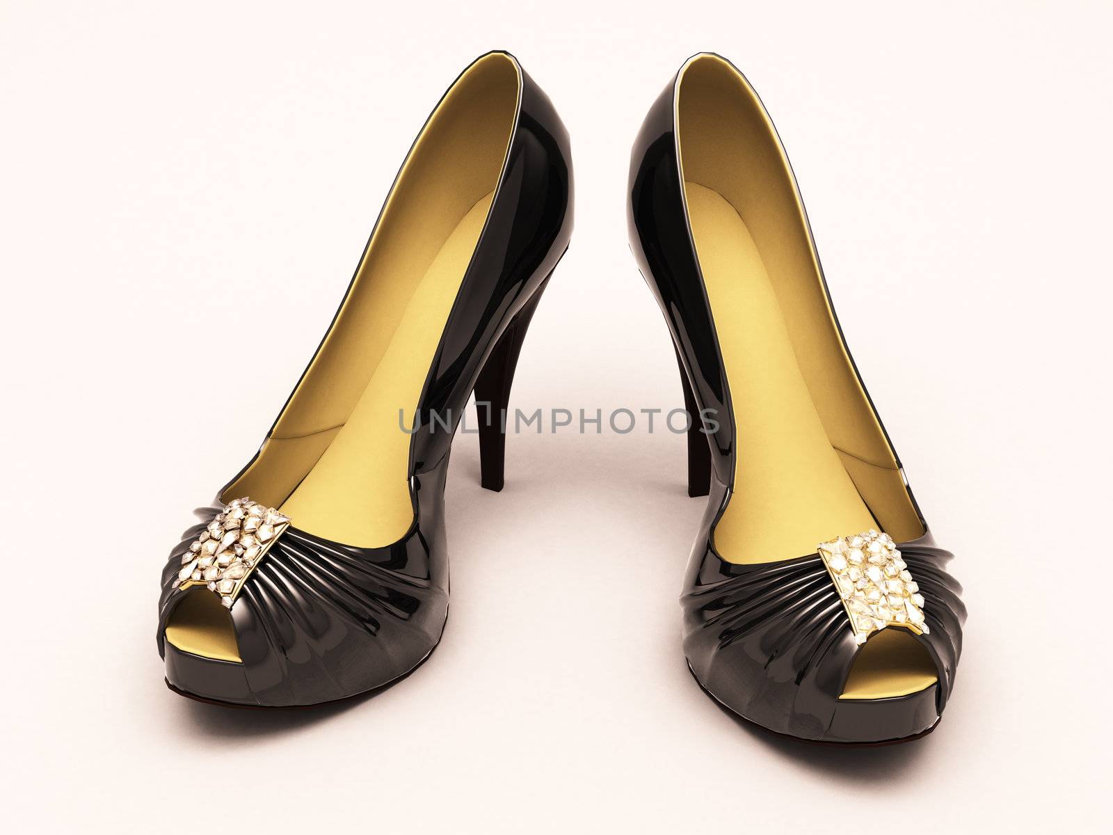 Women's red shoes closeup on a light background