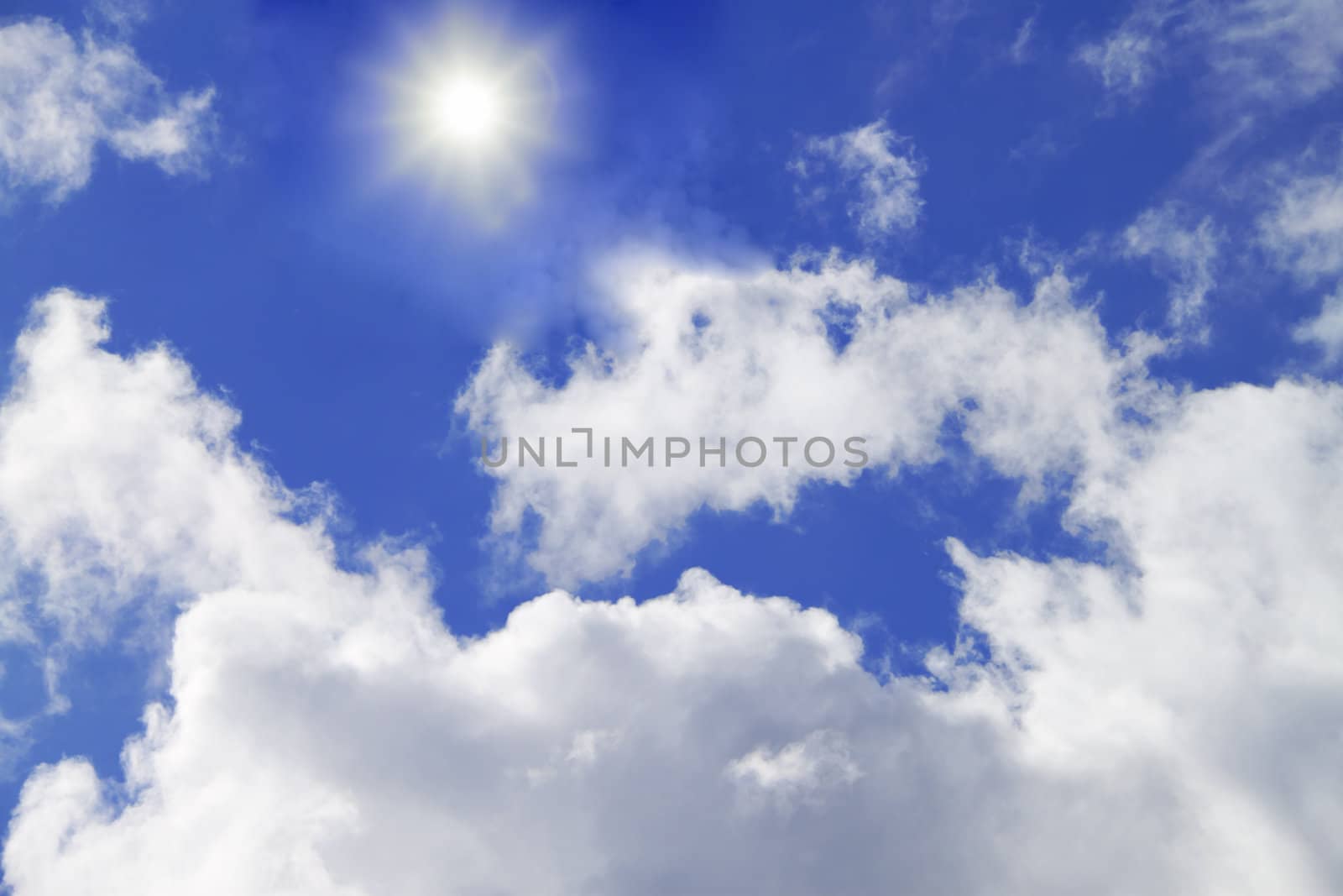Blue sky,white clouds and sun