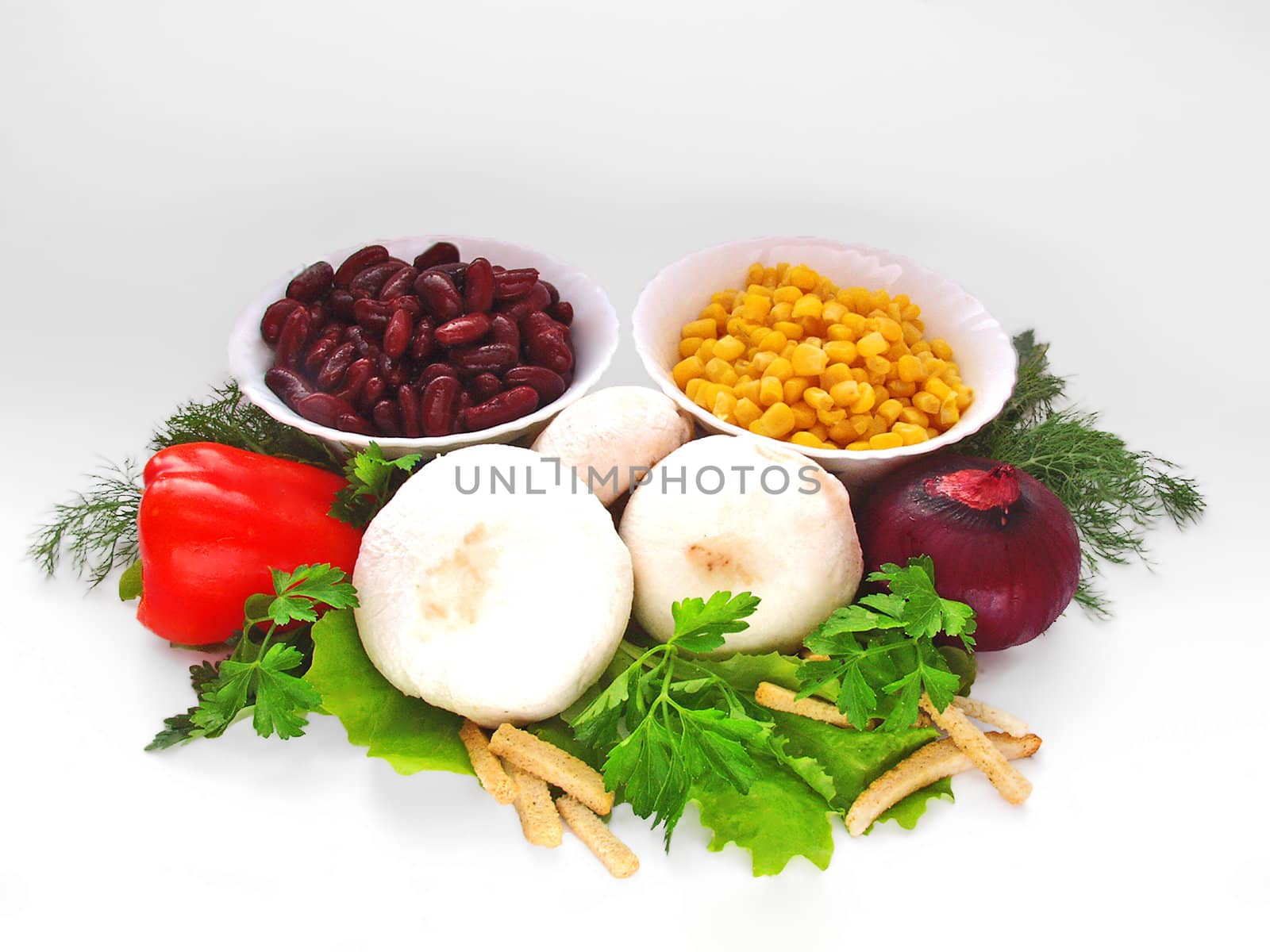 Food ingredients on a white background