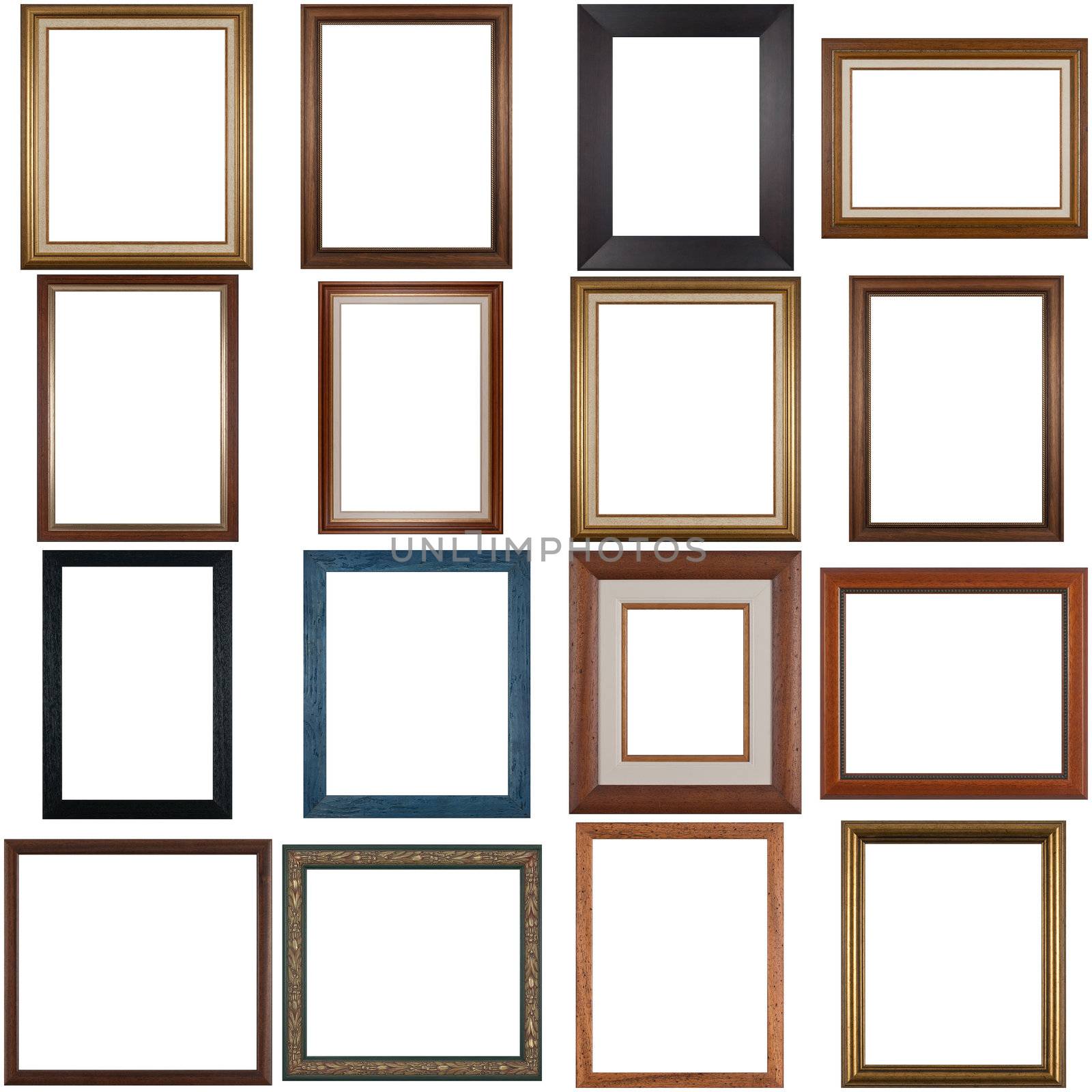Set of wooden frames isolated on white background.