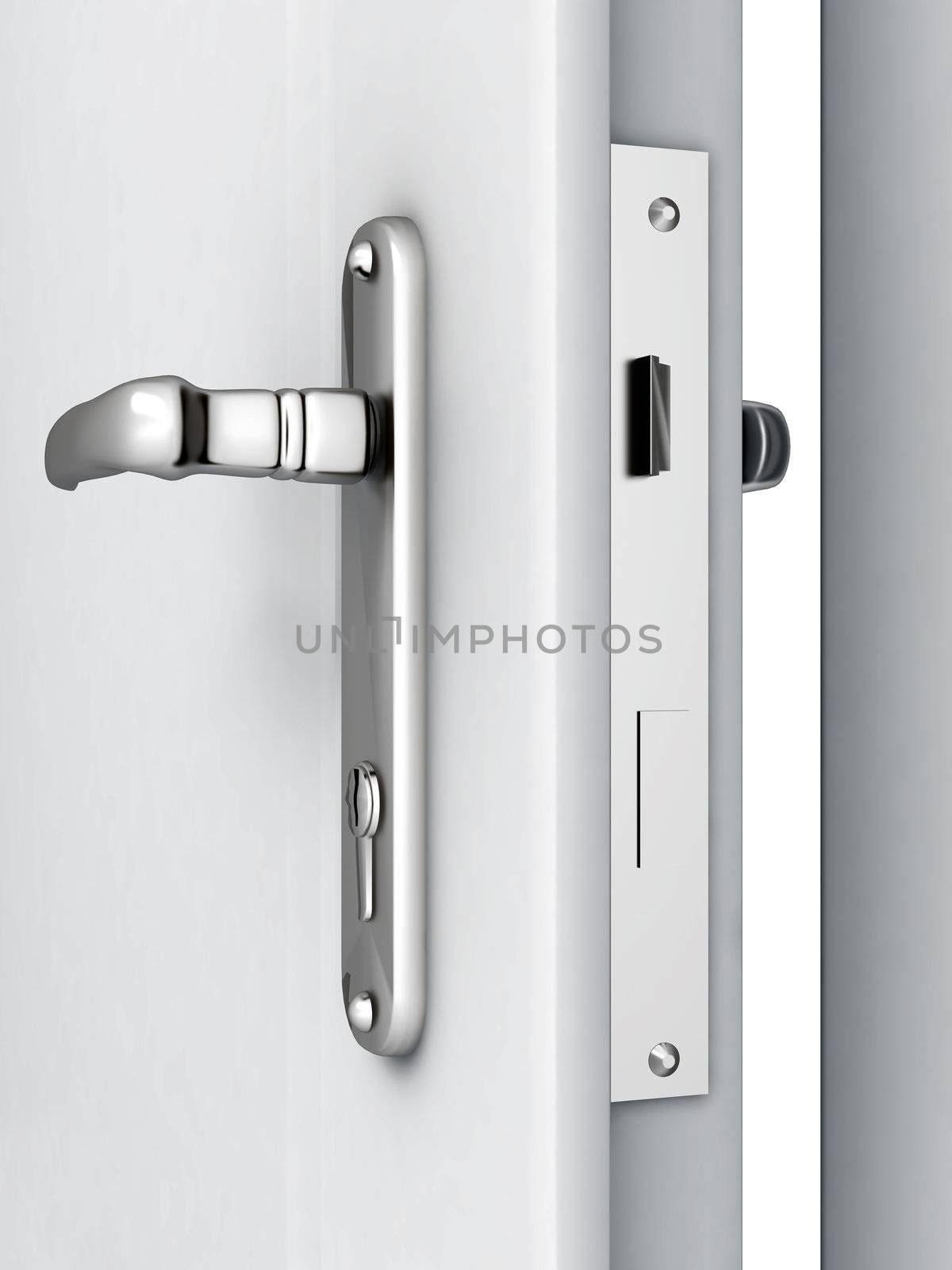 opened door with a modern locking mechanism on a white background