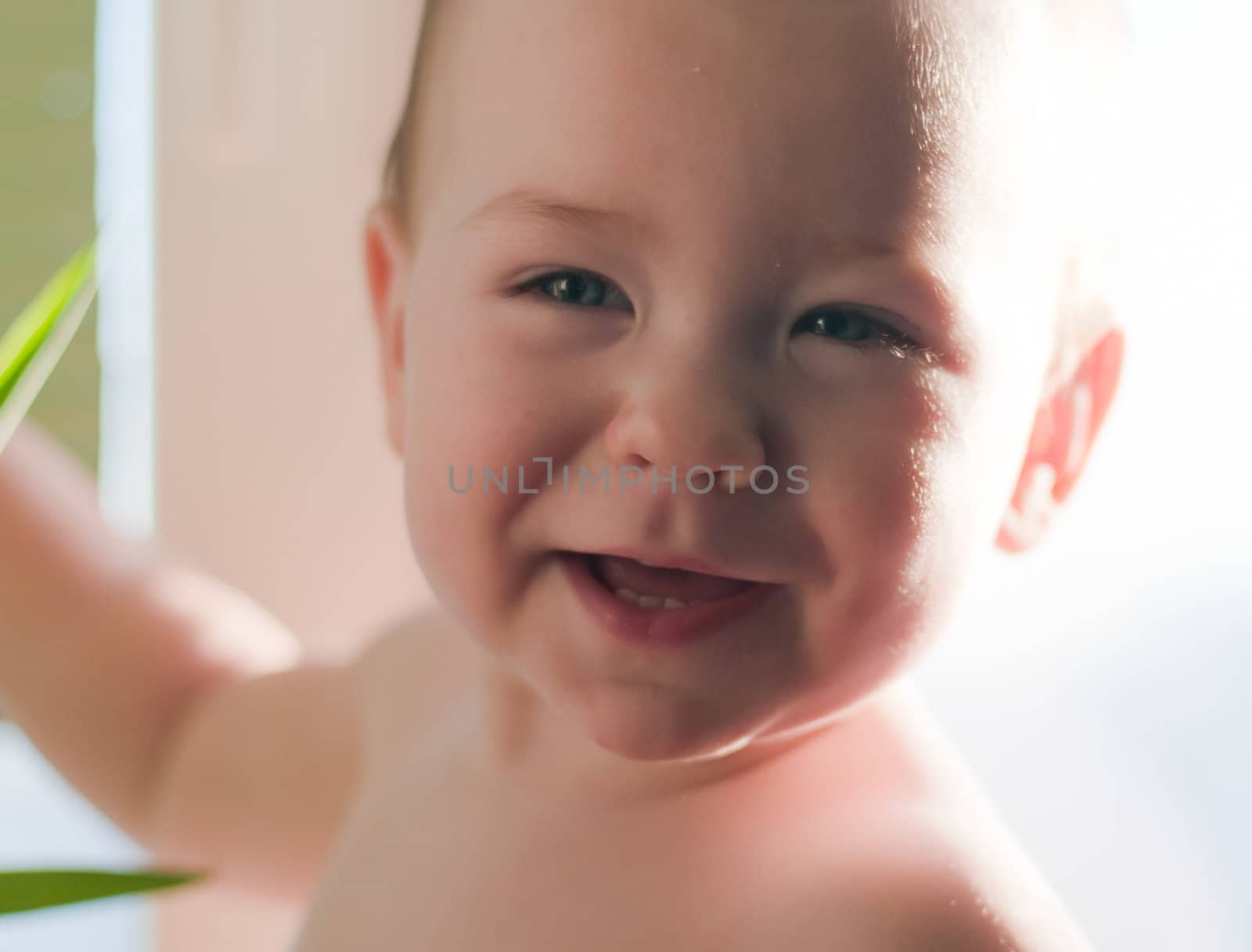 Smiling baby girl on light background