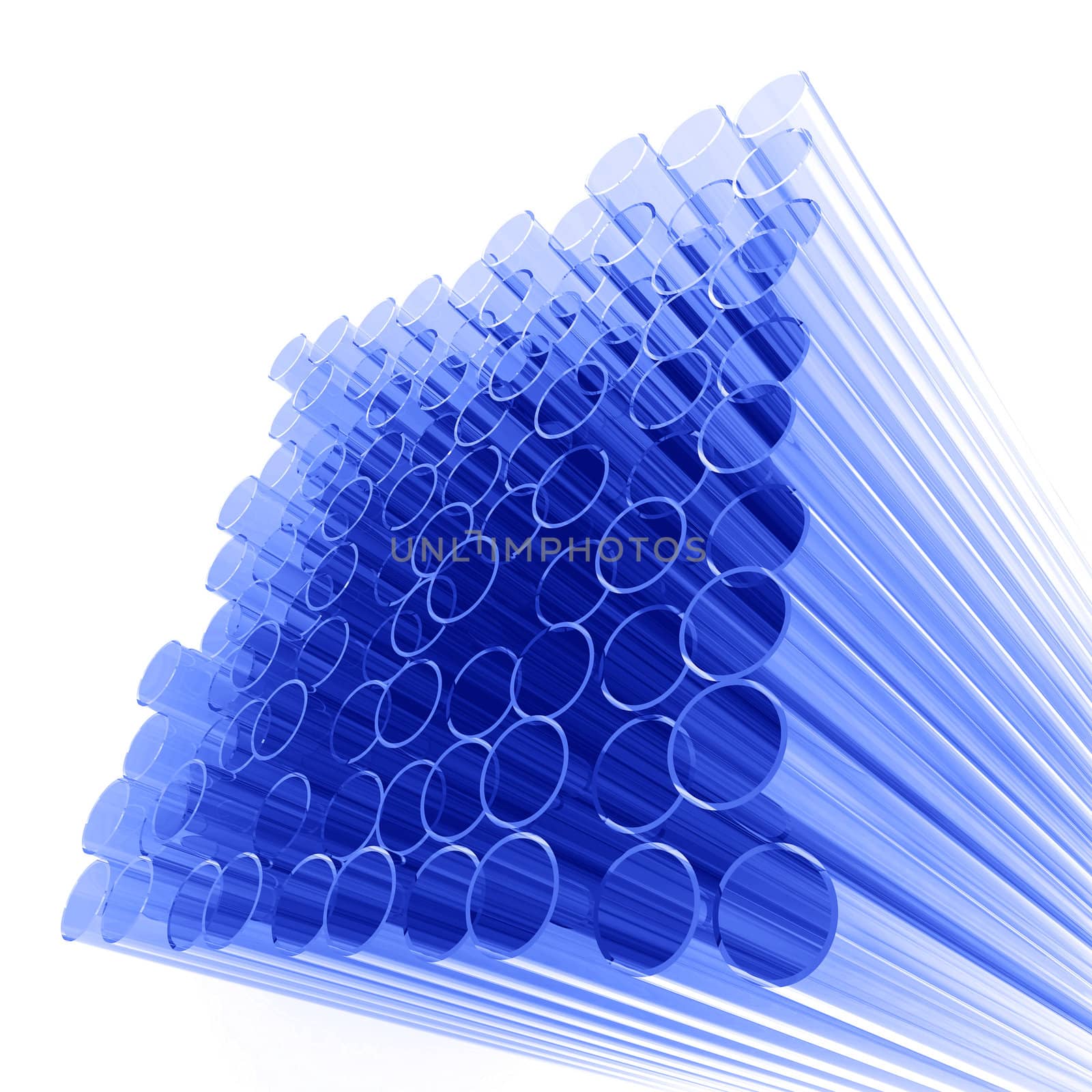 abstract tubes from dark blue glass on a white background