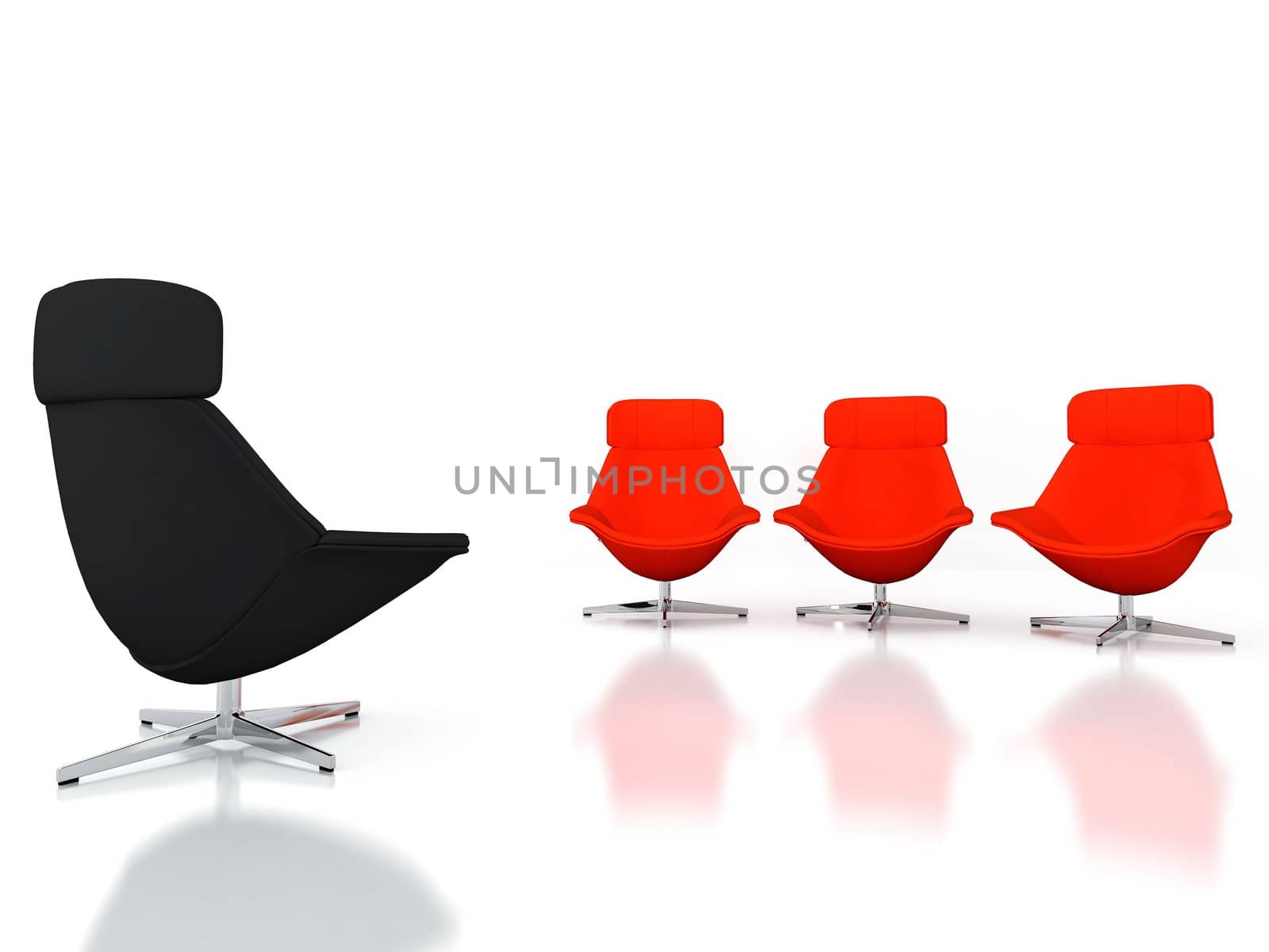 black and red modern chairs on a white background