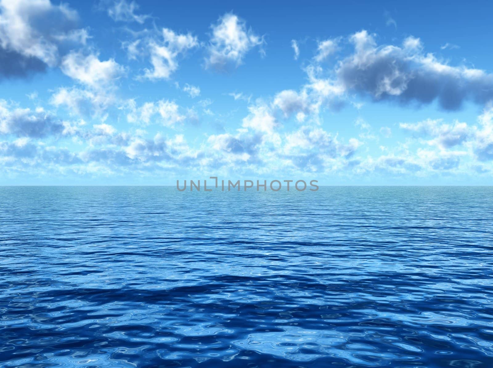 cloudy blue sky leaving for horizon above a blue surface of the sea