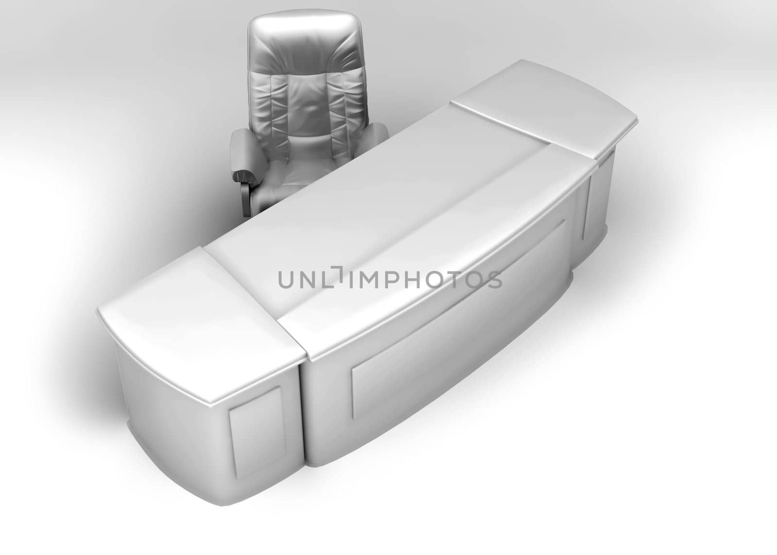 table and armchair on a white background executed in a high key