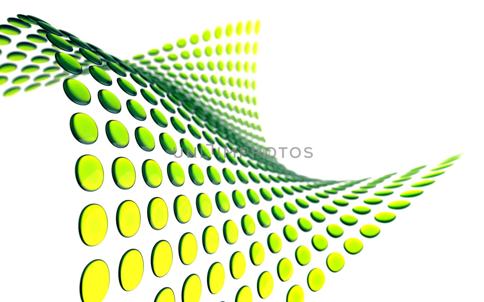 yellow abstract drops form a wave on a white background