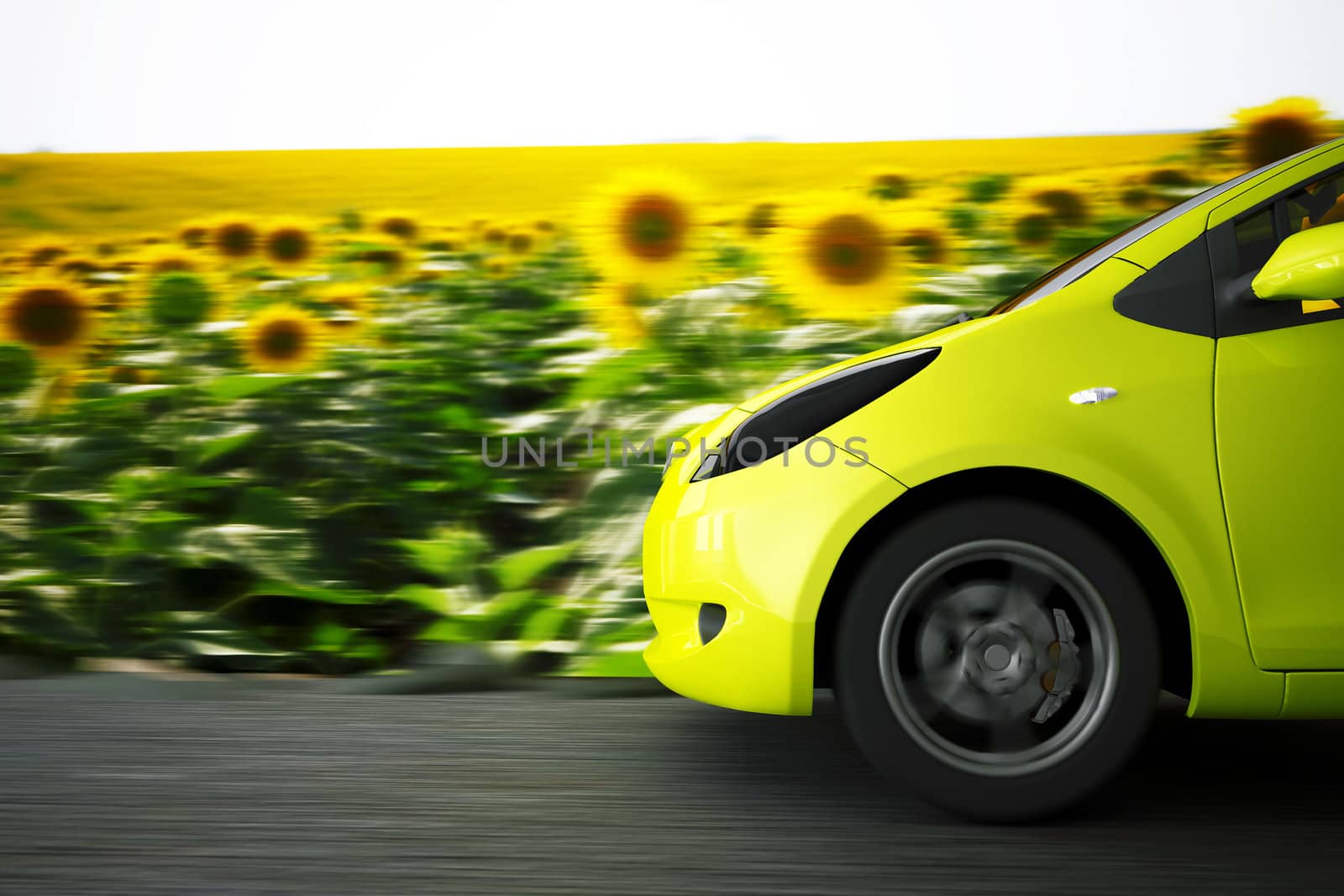 high speed car on a background summer landscape