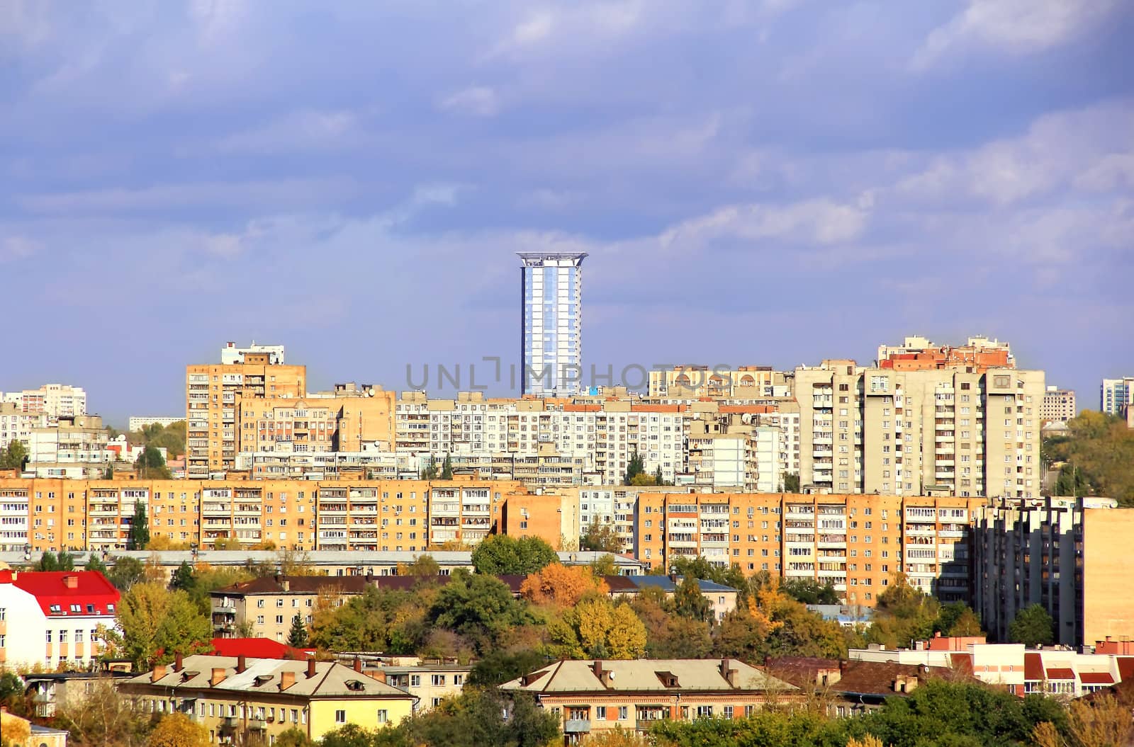 Panorama of Russian town from bird flight