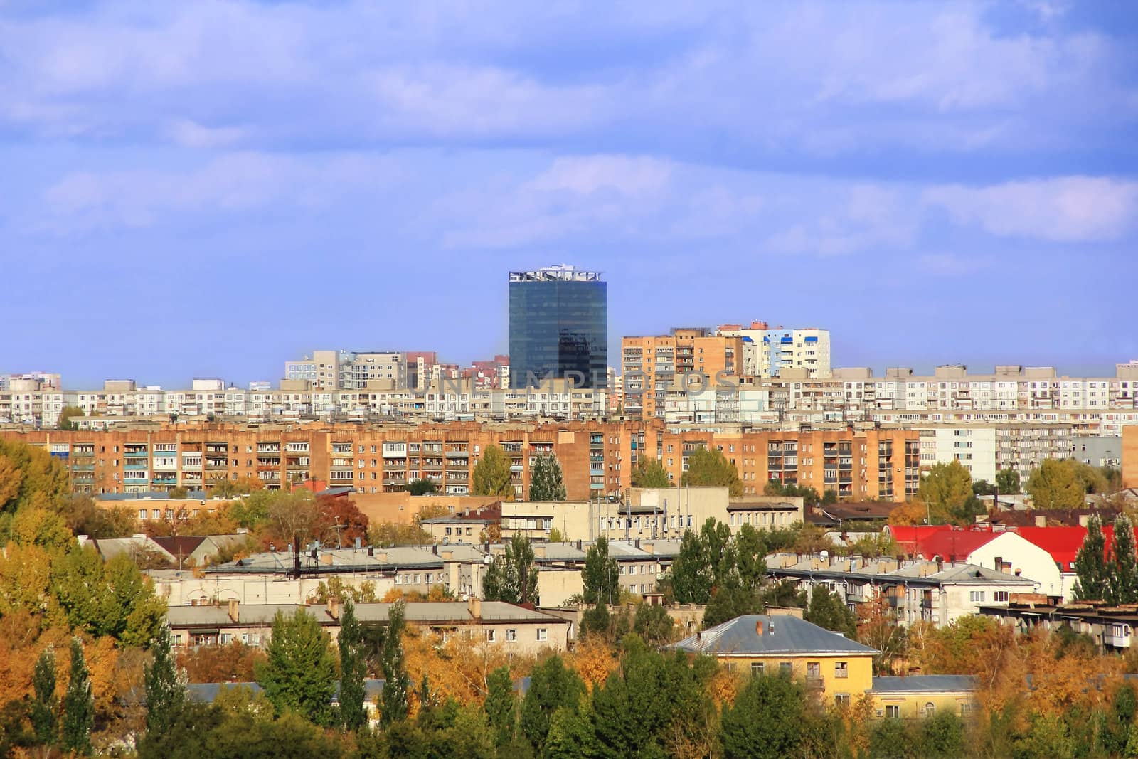 Panorama of Russian town from bird flight