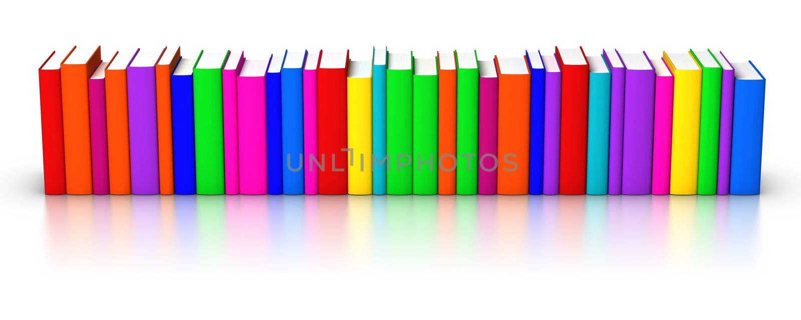 3D rendered row of colourful books