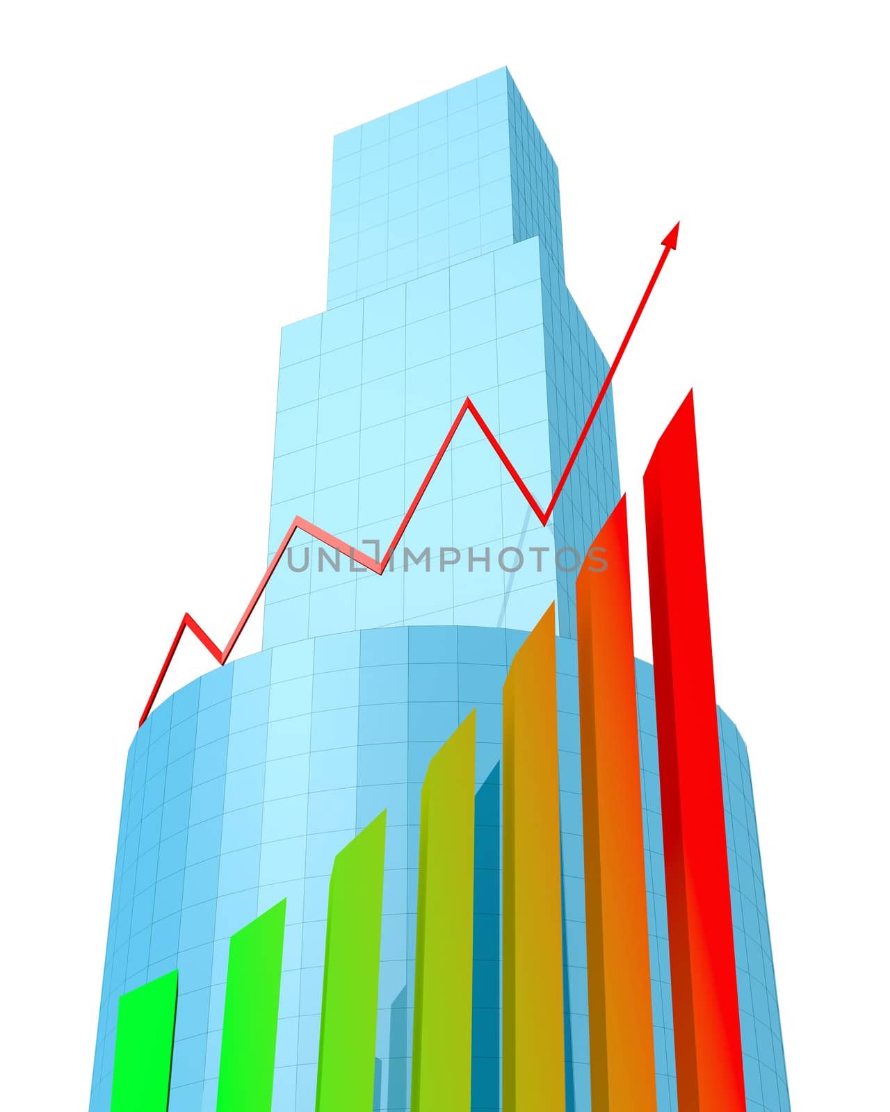 Business Buildings and arrow chart