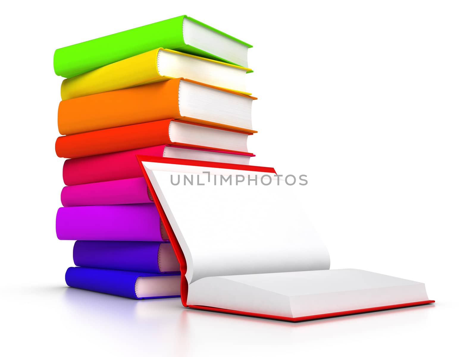 3D rendered stack of colourful books