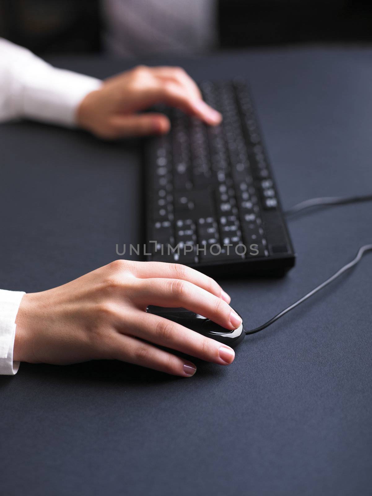 Business Woman Typing on Computer Keyboard by adamr