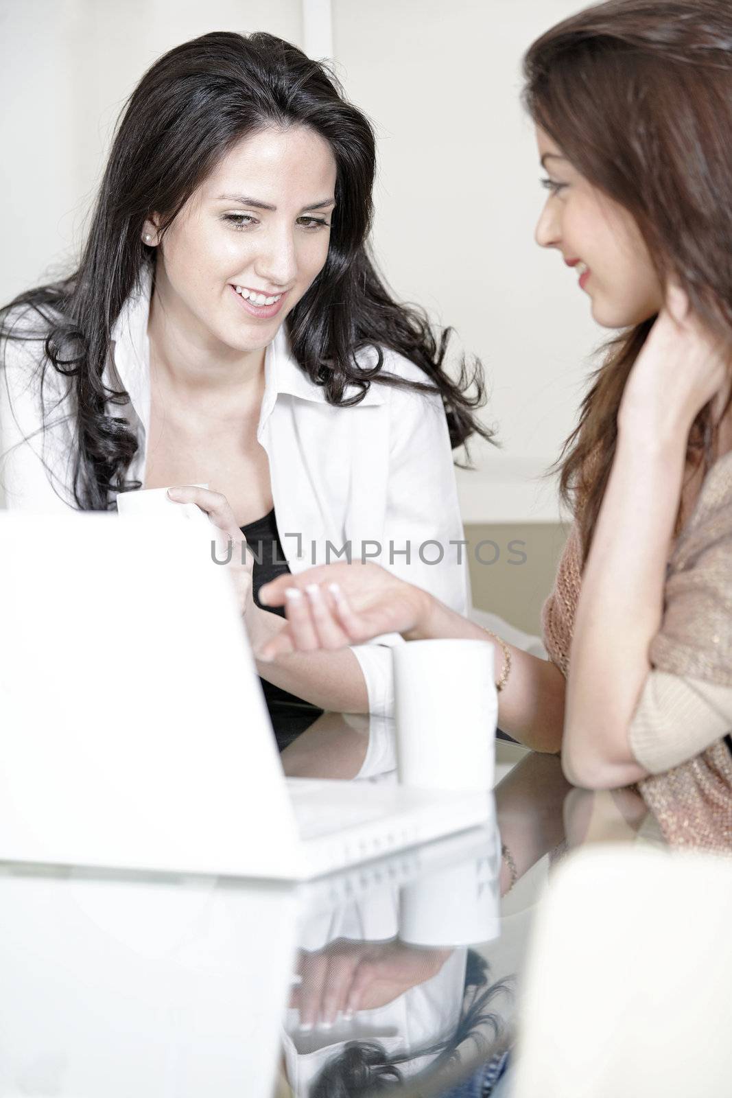 Two friends using a laptop by studiofi