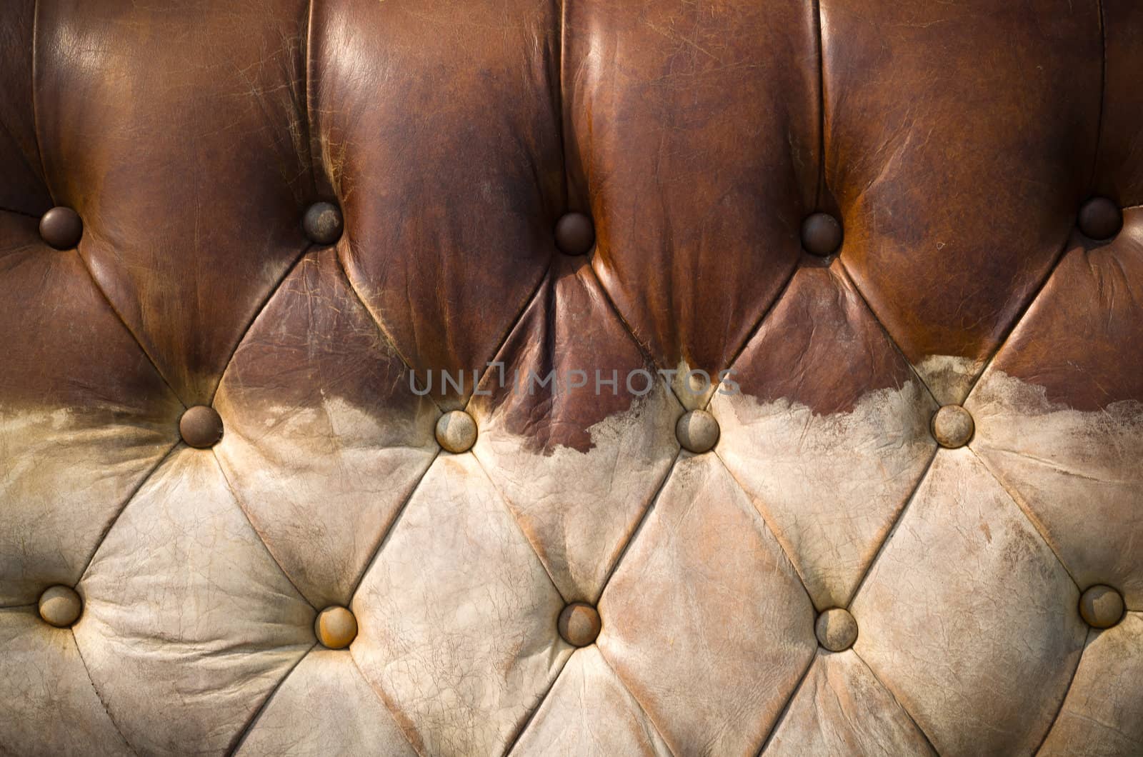 Old worn brown leather sofa by nuttakit