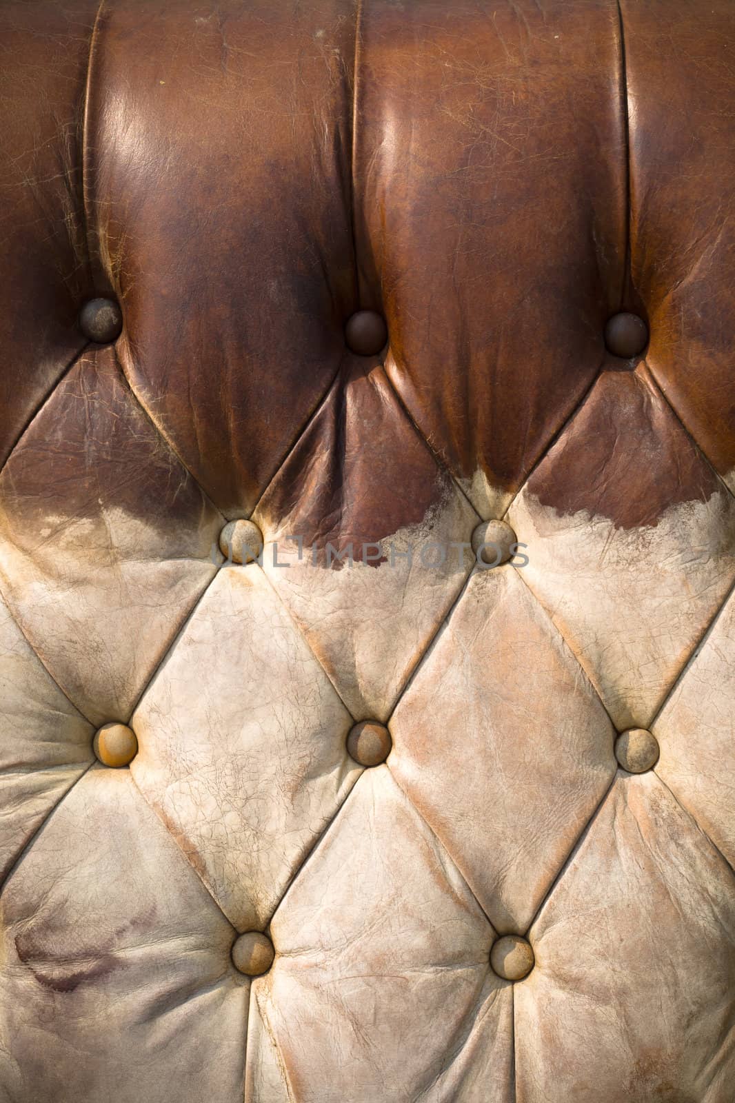 Texture of Old worn brown leather sofa for background vertical