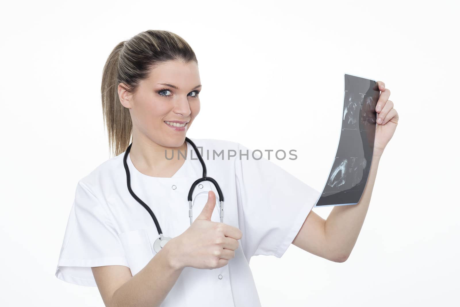 blond woman doctor with x-ray radiology in hospital