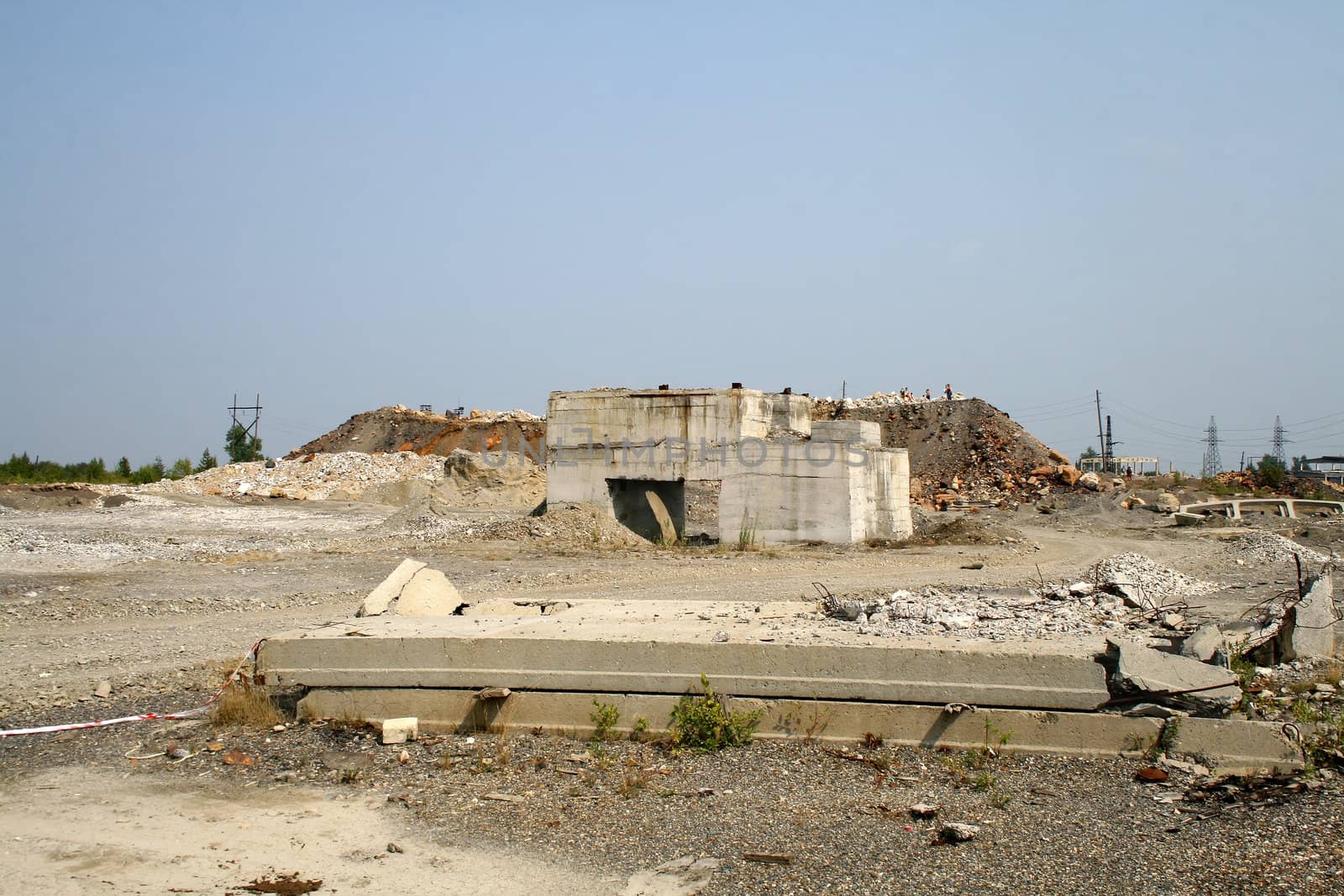 Concrete debris in an opencast mine