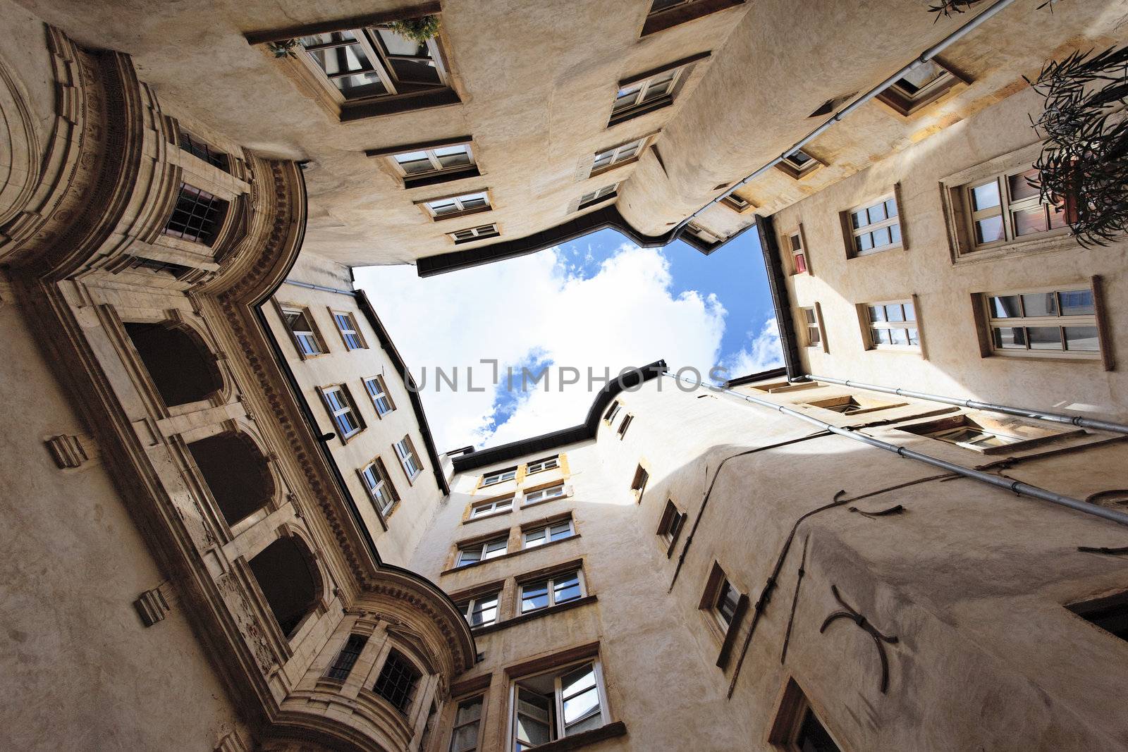 courtyard of an antique building in Lyon, France 