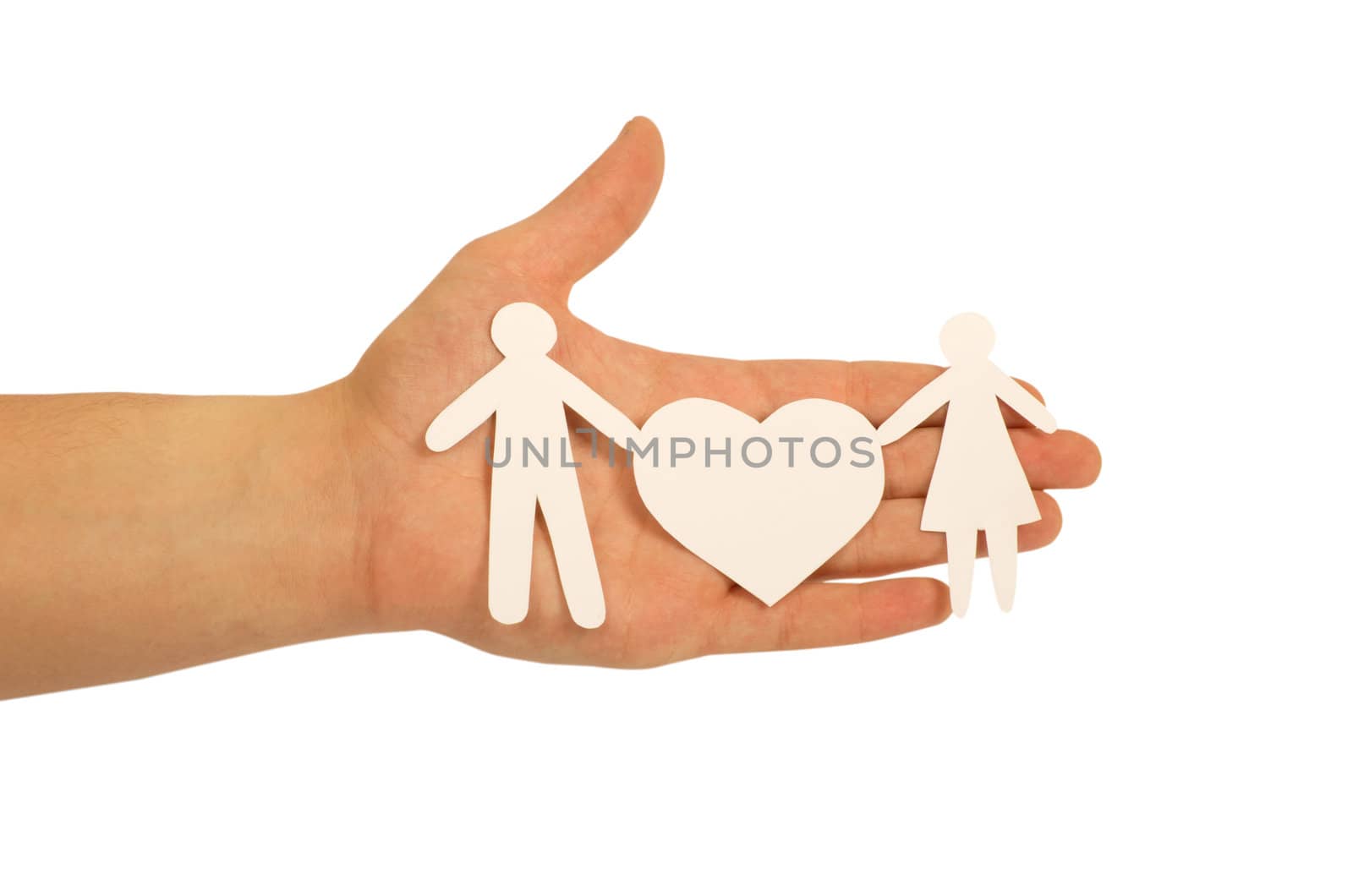 paper family in hands isolated on white