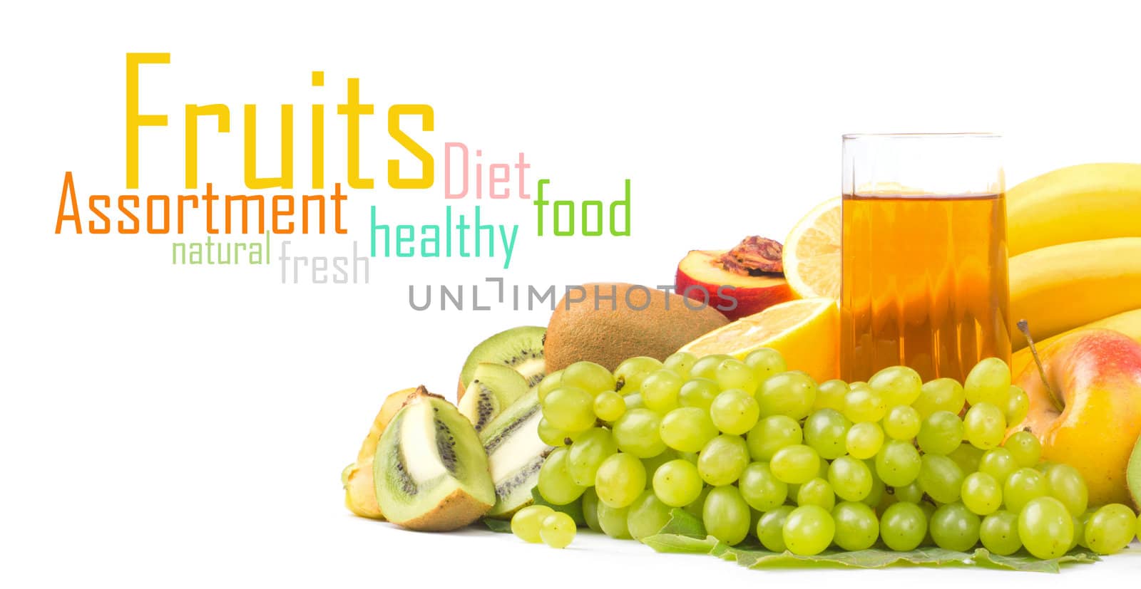 Assortment of fruits isolated on white