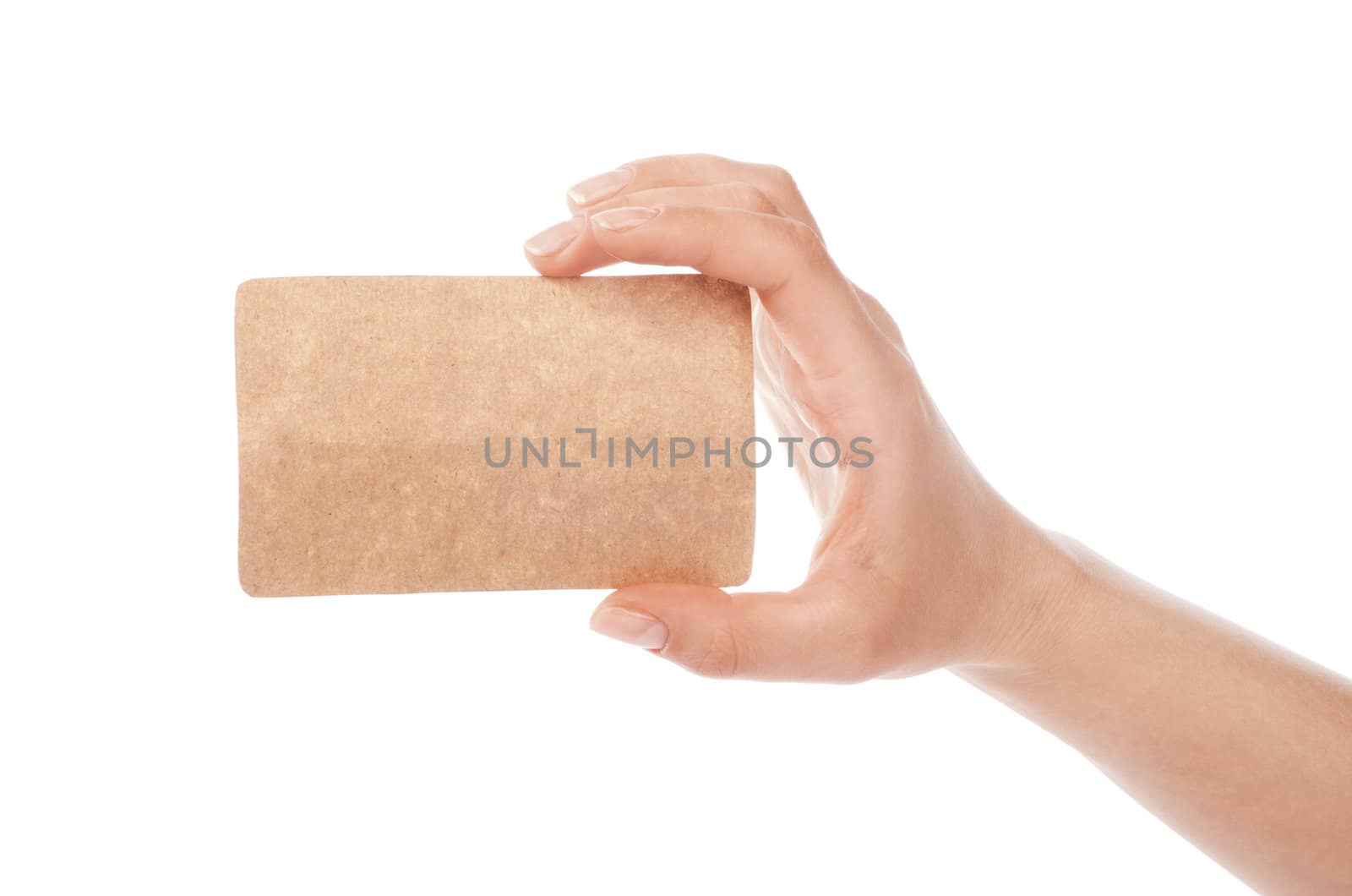 Hands and paper isolated on white background