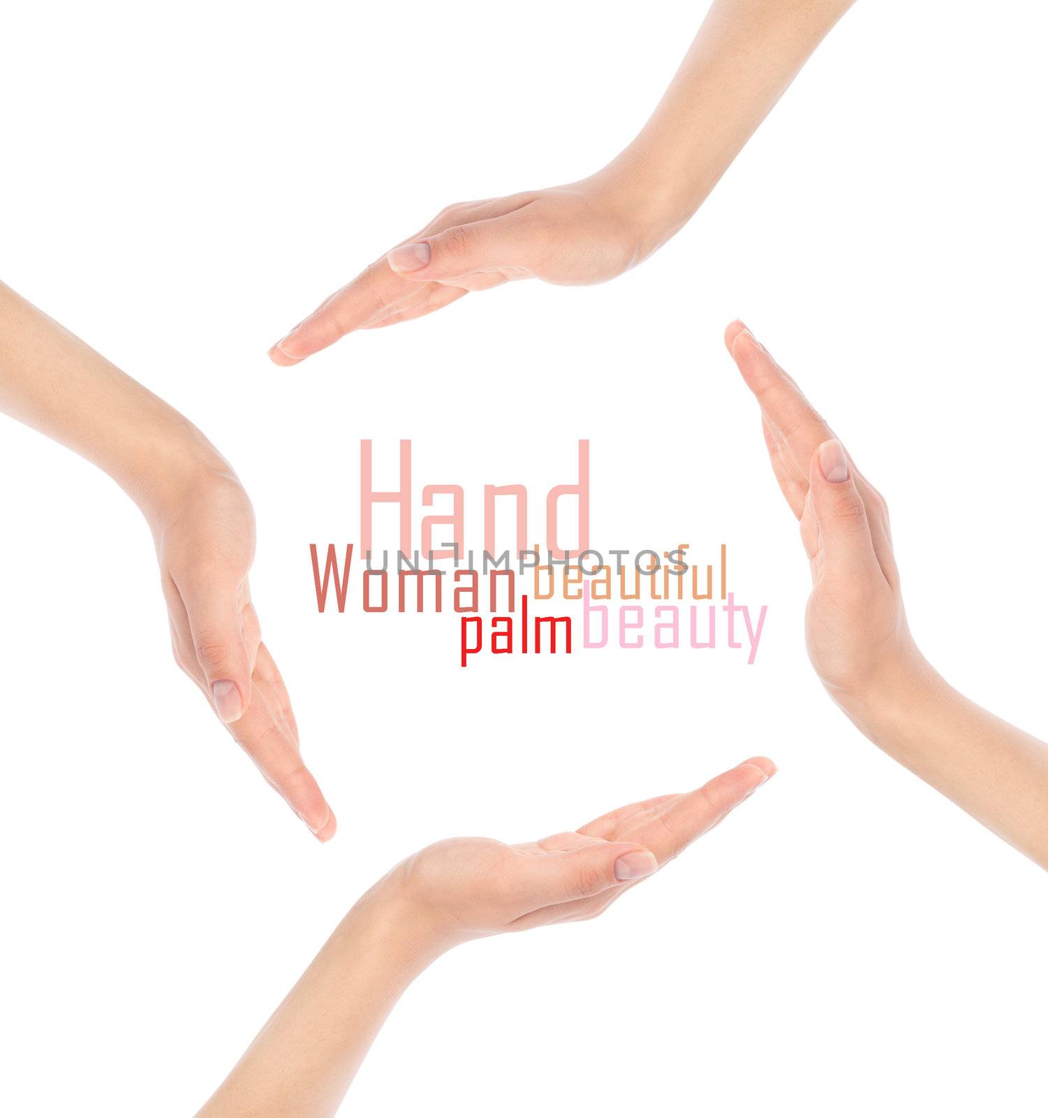 Close-up of beautiful woman's hand, palm up. Isolated on white background