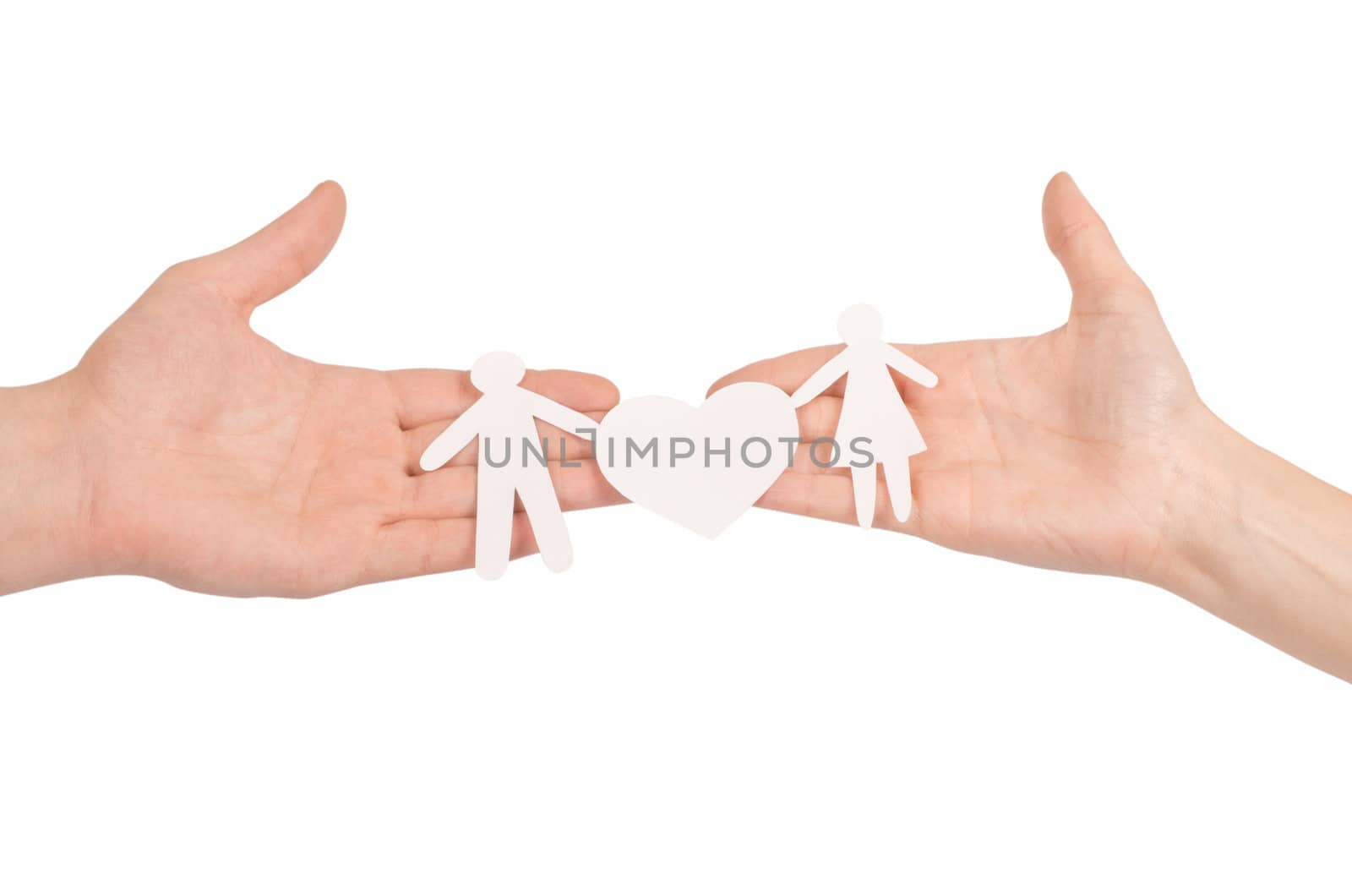 Cutout paper chain family with the protection of cupped hands, concept for security and care