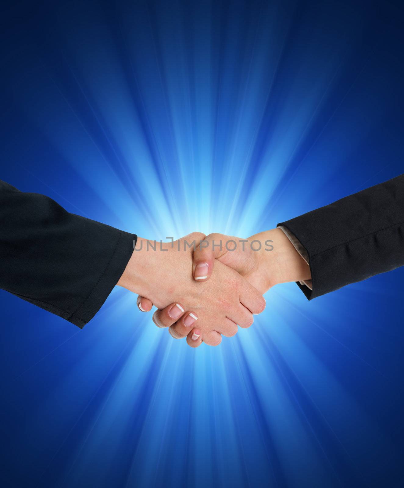 Handshake Handshaking and blured blue flesh light in background