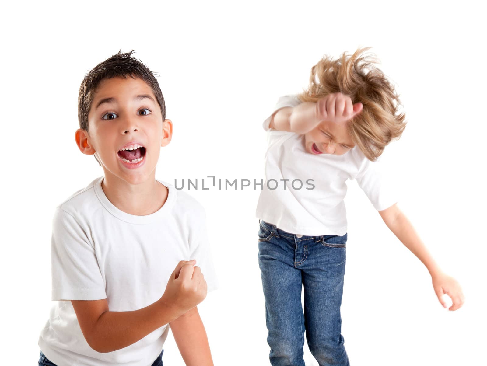 excited children kids happy screaming and winner gesture expression on white