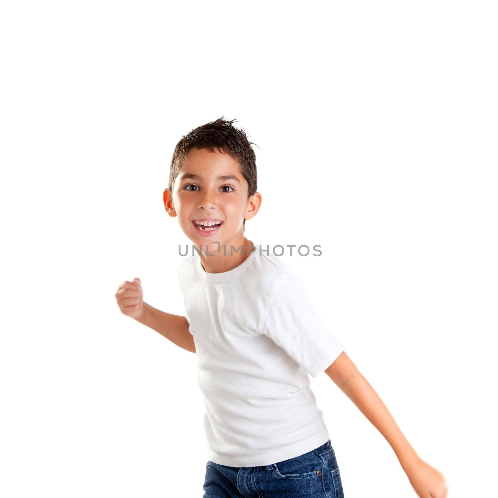 children punch boy funny gesture smiling on white background