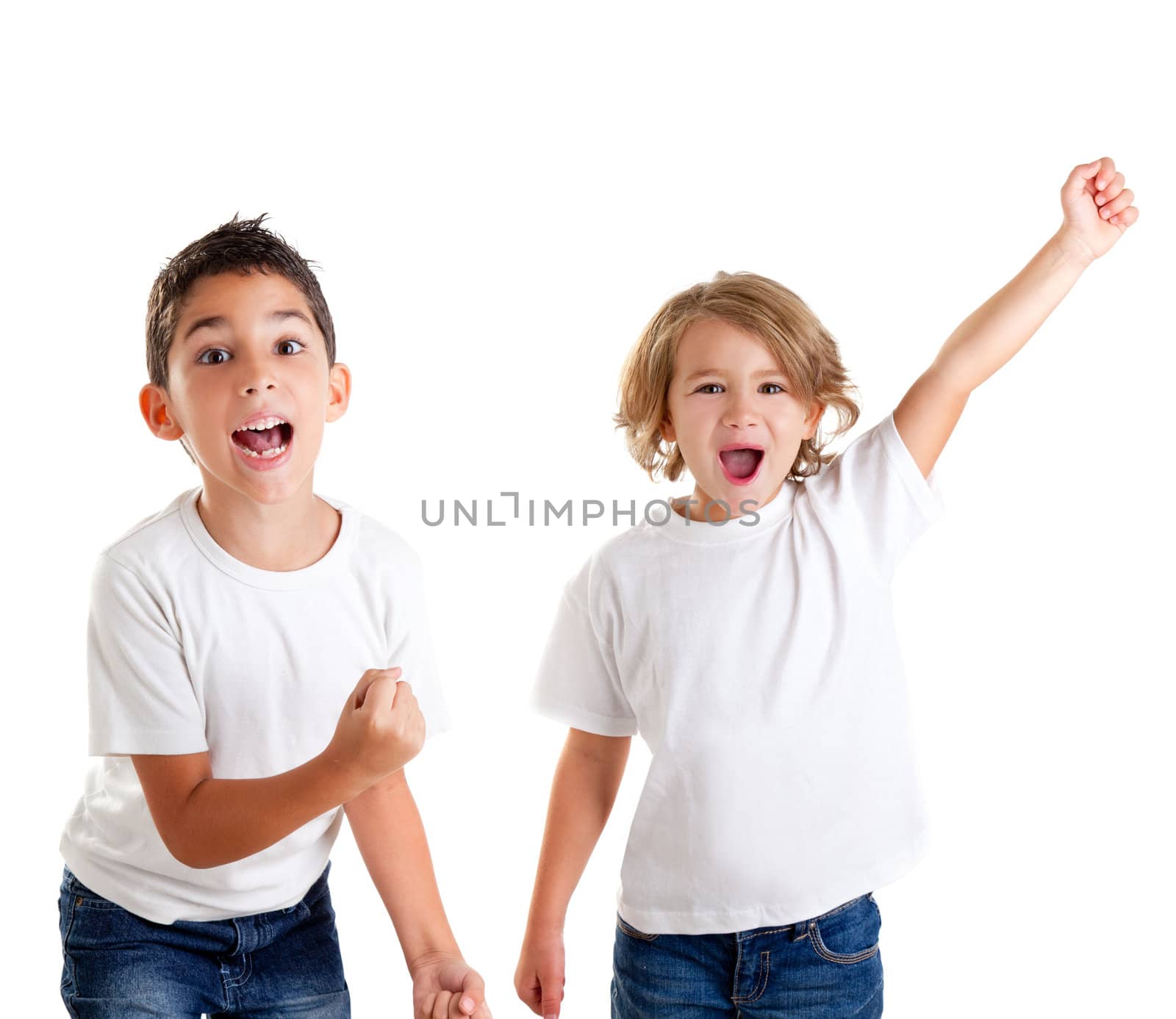 excited children kids happy screaming and winner gesture expression on white